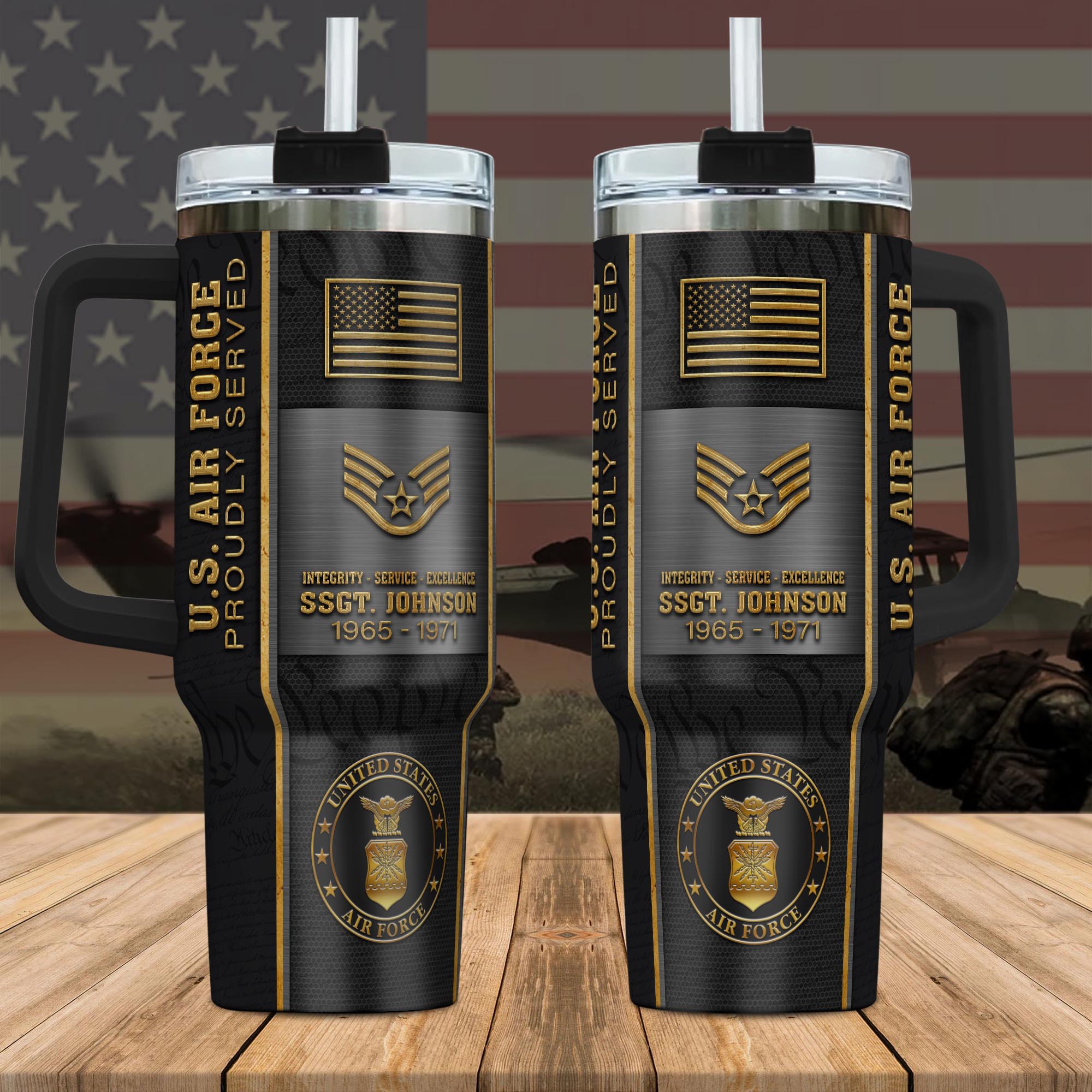 U.S. Air Force Tumbler 40Oz Custom Name, Year, Quotes And Rank, Military Tumbler For Soldiers, US Military Gifts ETRG-54454