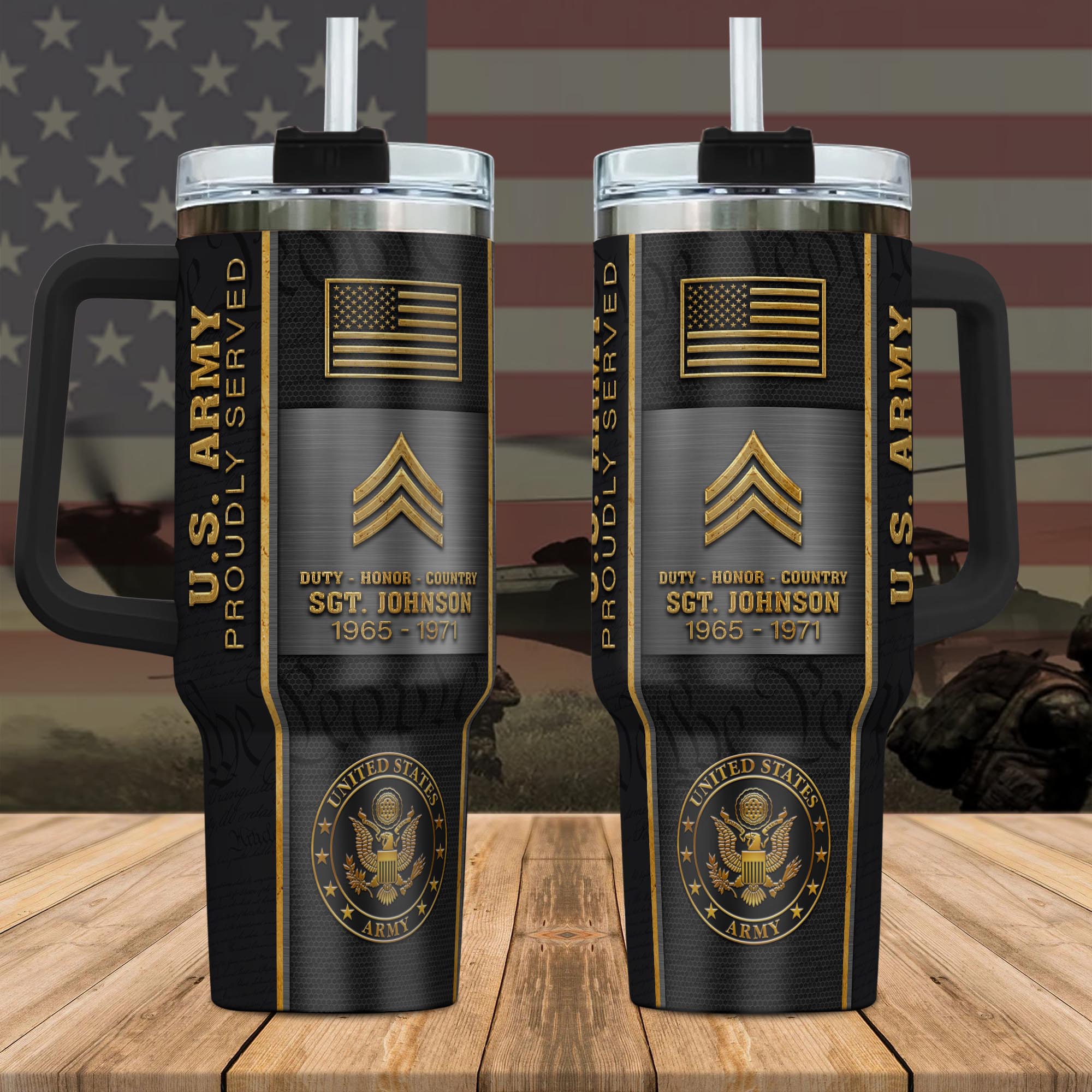 U.S. Army Tumbler 40Oz Custom Name, Year, Quotes And Rank, Military Tumbler For Soldiers, US Military Gifts ETRG-54454
