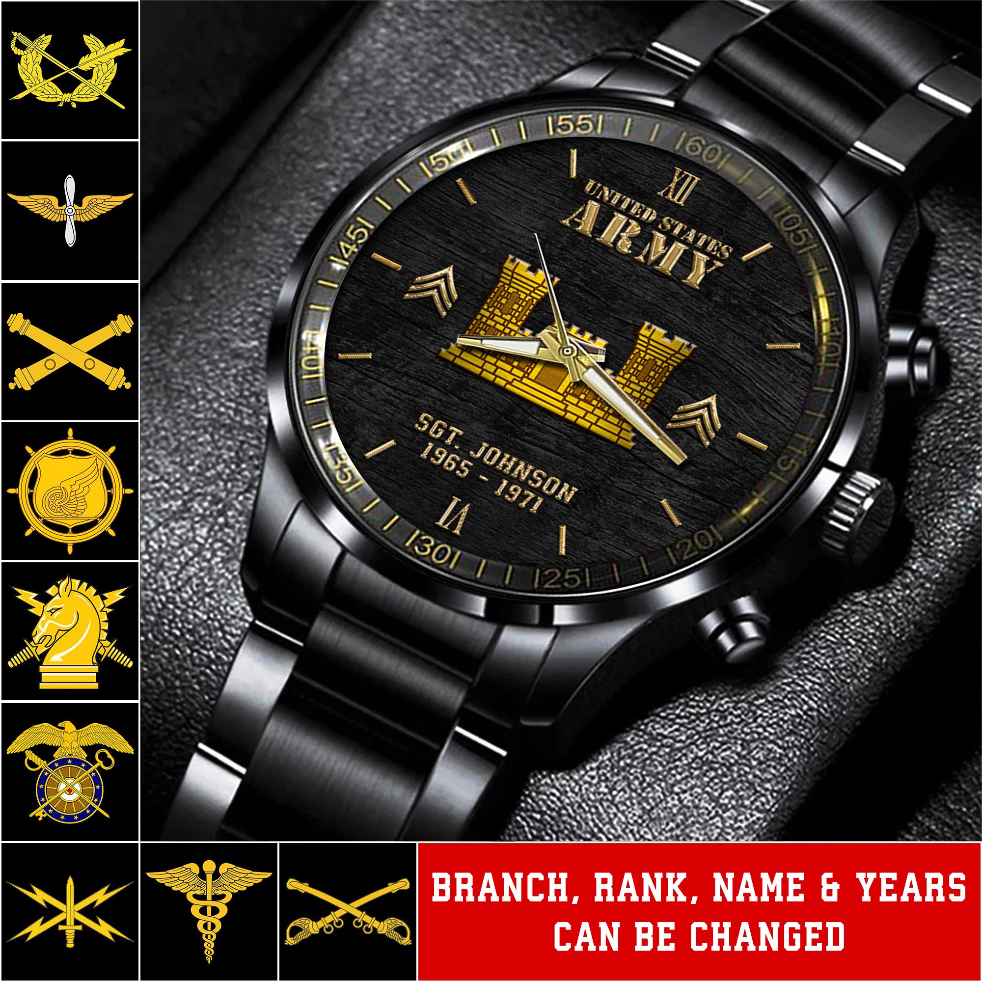 US Army Branch Military Watch Custom Army Branch, Rank, Year And Your Name, Dad Gifts, Memorial Day, Veteran Day Gifs ETRG-57666