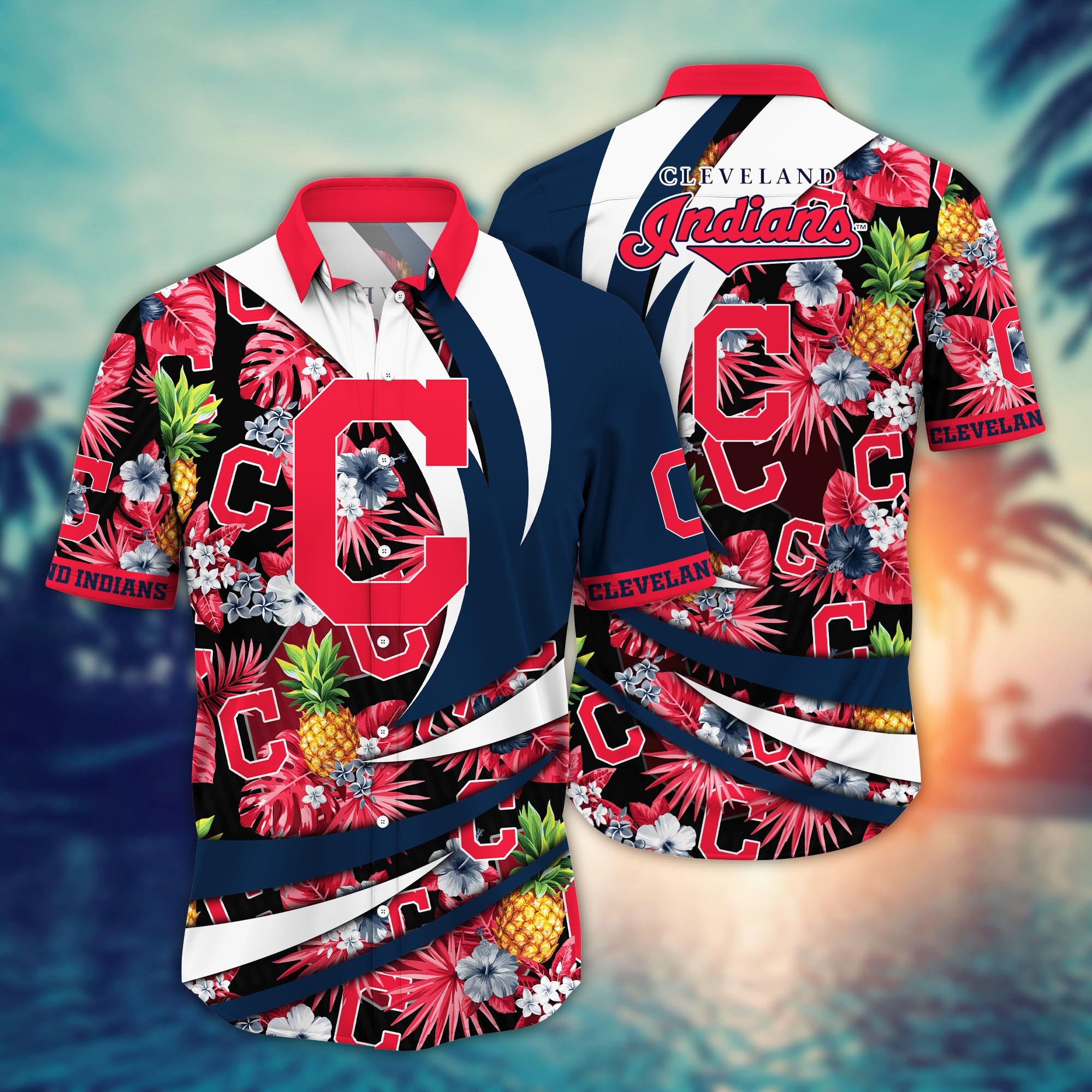 Cleveland Indians Flower Hawaii Shirt And Tshirt For Fans, Summer Football Shirts NA49221