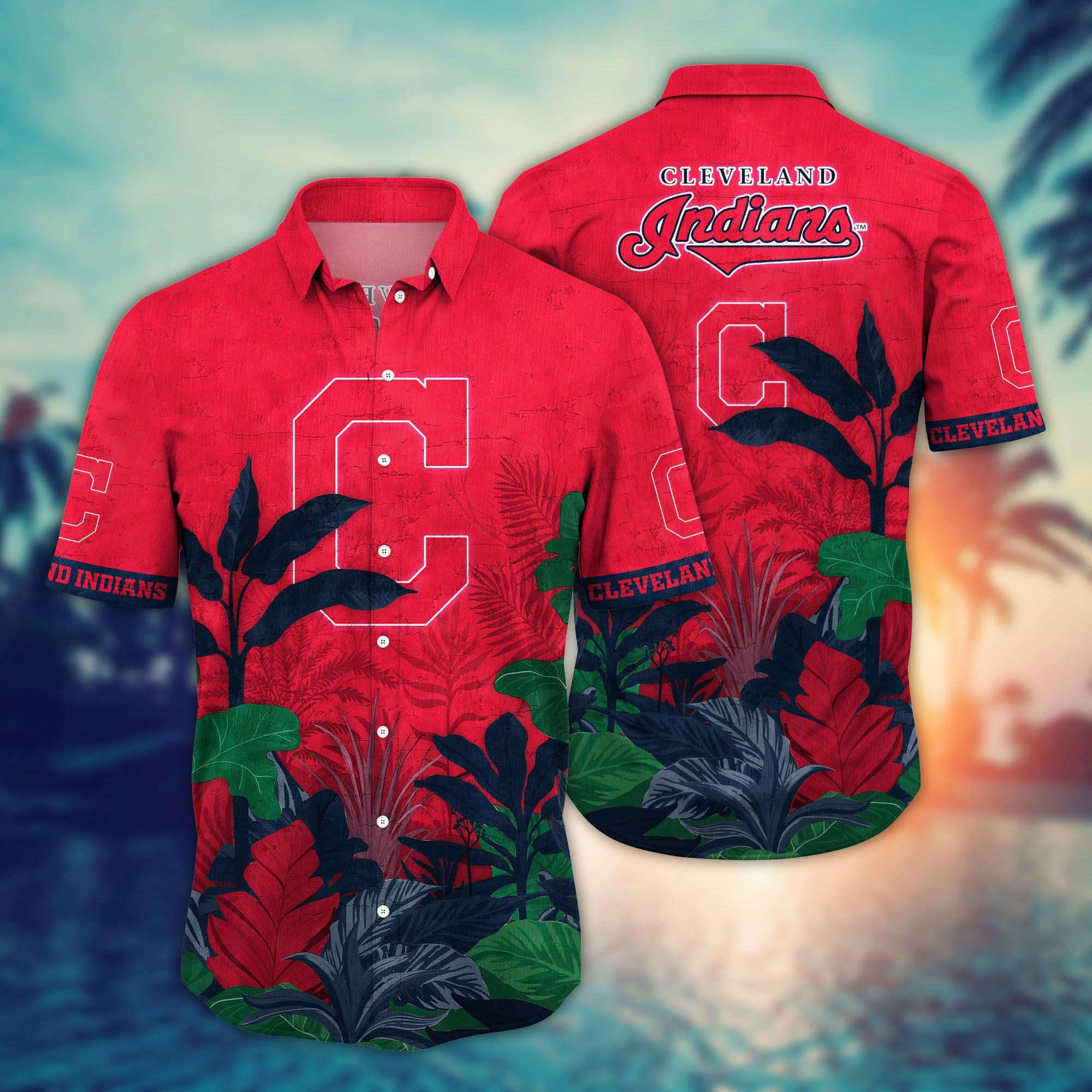 Cleveland Indians Flower Hawaii Shirt And Tshirt For Fans, Summer Football Shirts NA49223