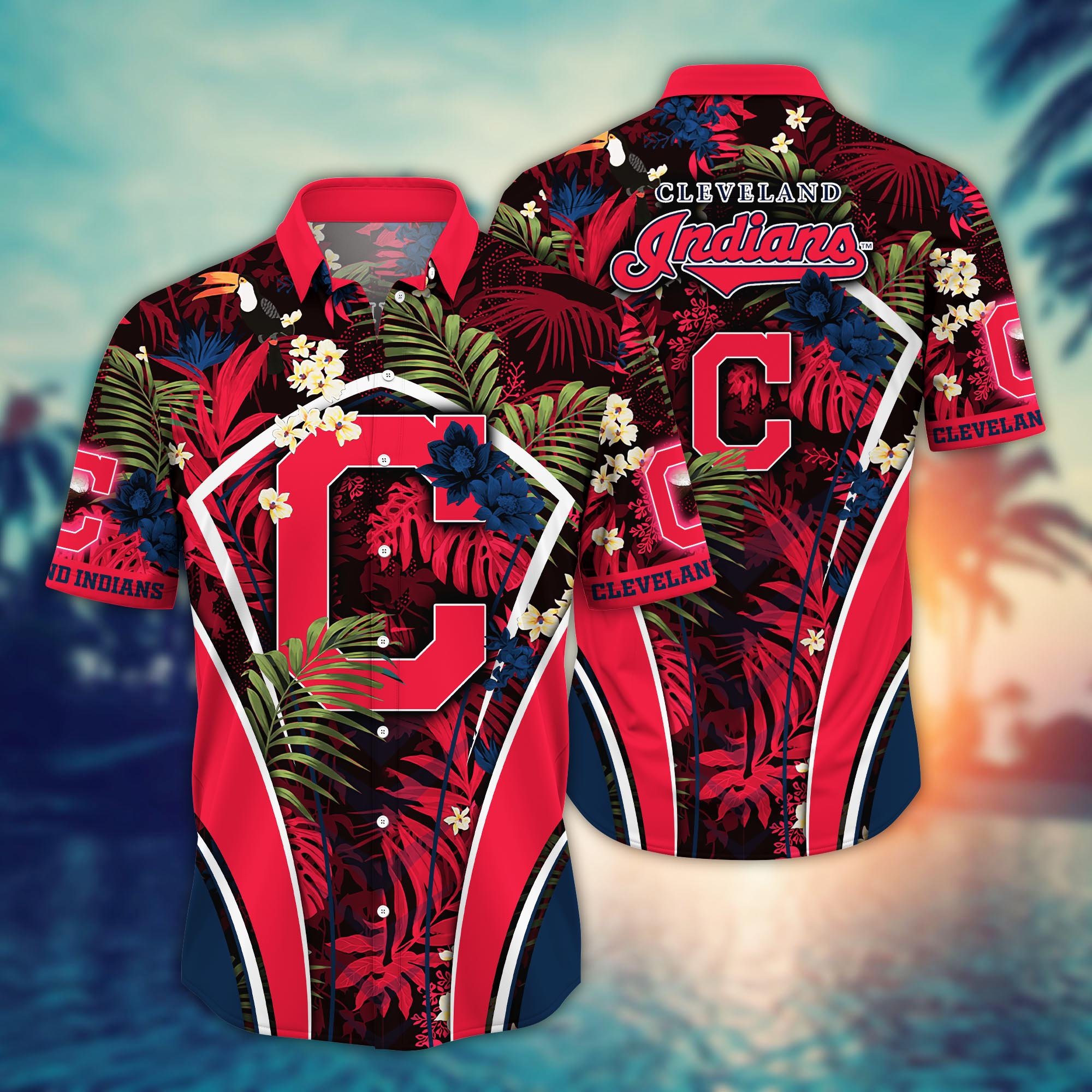 Cleveland Indians Flower Hawaii Shirt And Tshirt For Fans, Summer Football Shirts NA49302