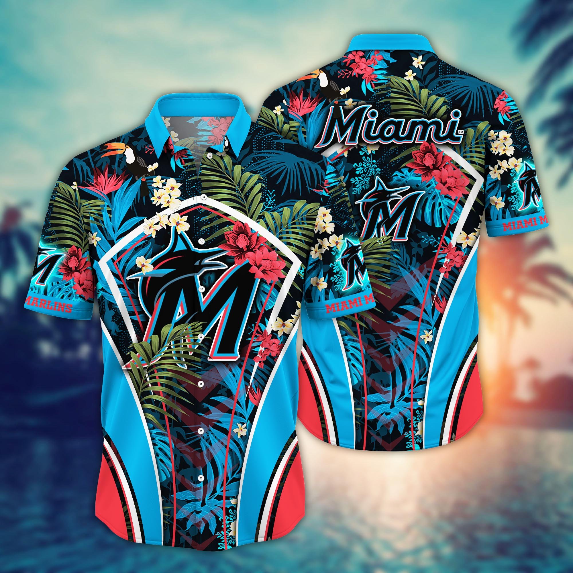 Miami Marlins Flower Hawaii Shirt And Tshirt For Fans, Summer Football Shirts NA49302