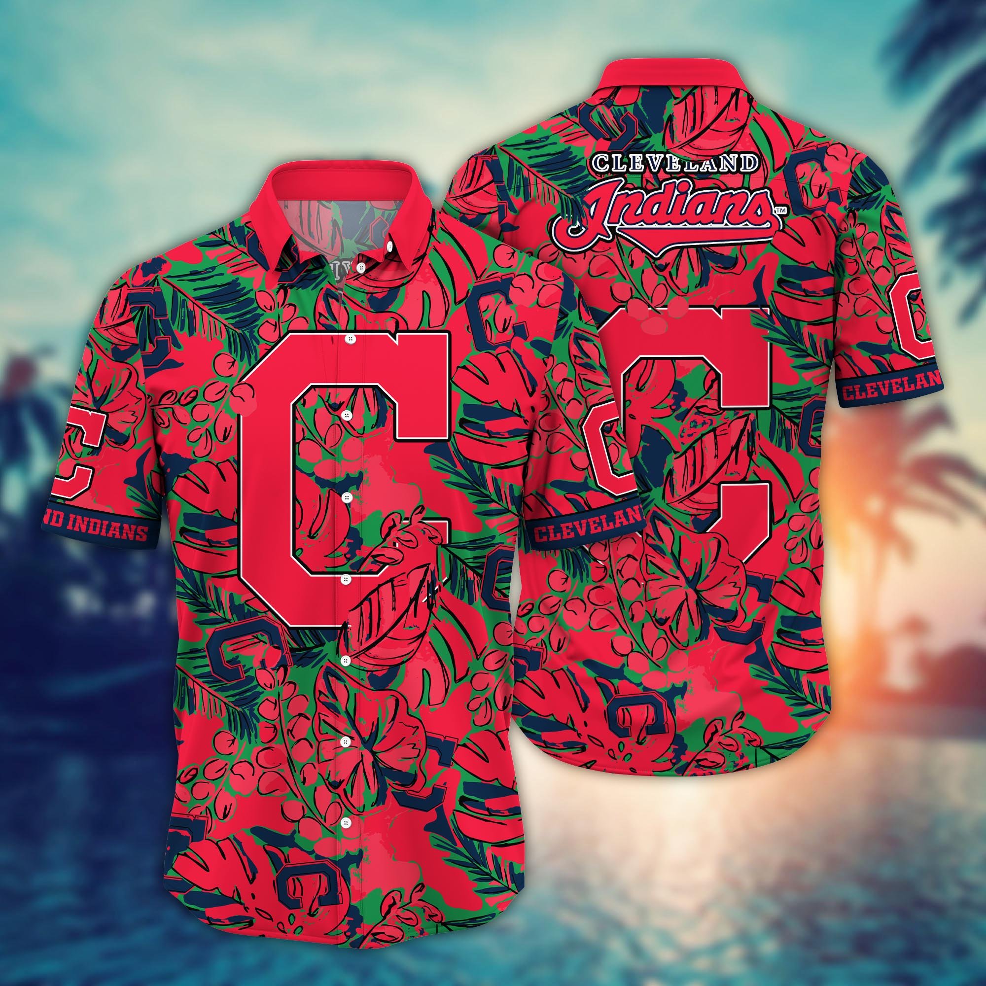 Cleveland Indians Flower Hawaii Shirt And Tshirt For Fans, Summer Football Shirts NA49404