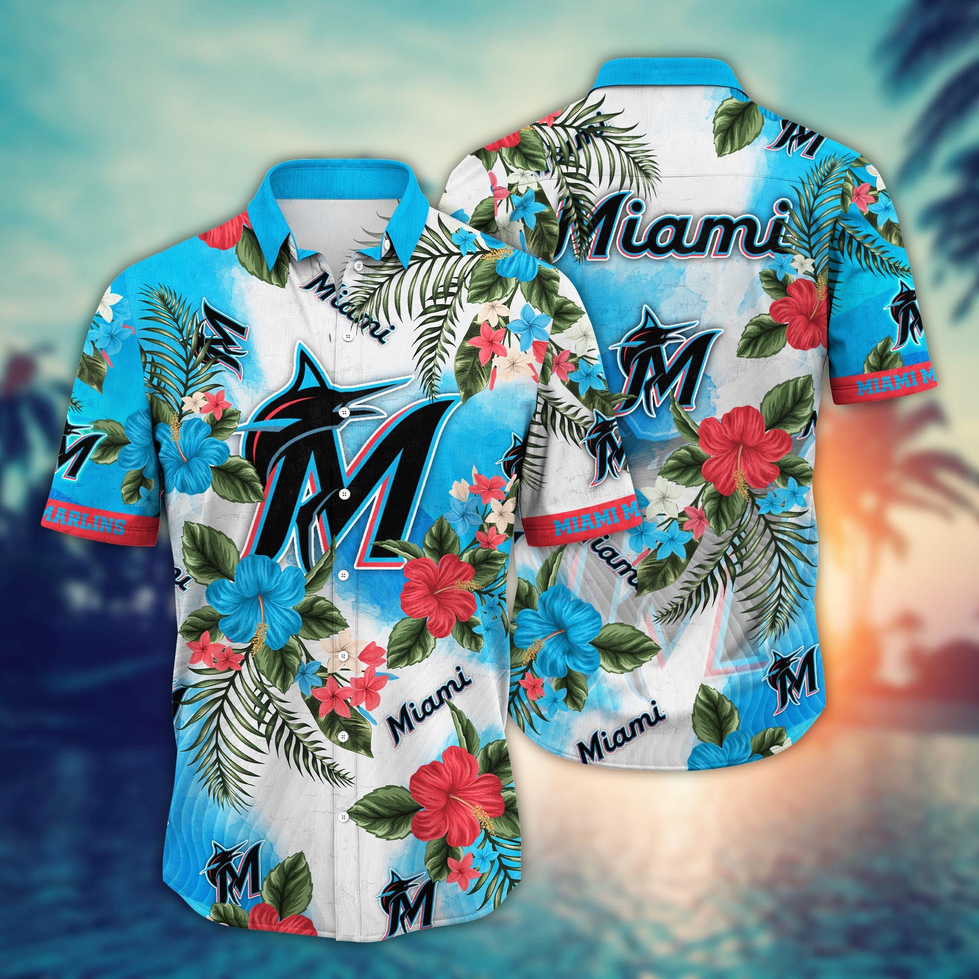 Miami Marlins Flower Hawaii Shirt And Tshirt For Fans, Summer Football Shirts NA49506