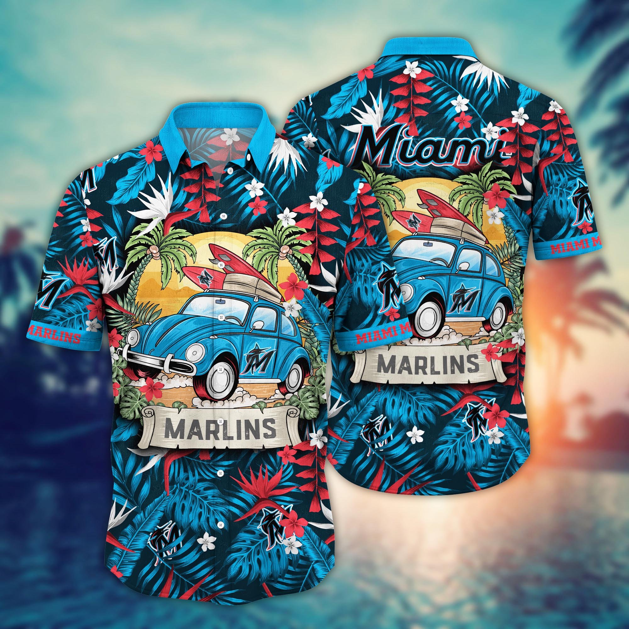 Miami Marlins Flower Hawaii Shirt And Tshirt For Fans, Summer Football Shirts NA49534