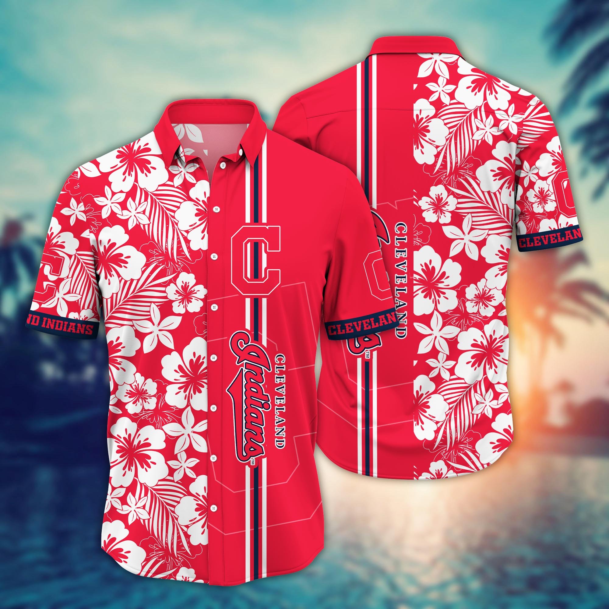 Cleveland Indians Flower Hawaii Shirt And Tshirt For Fans, Summer Football Shirts NA49556