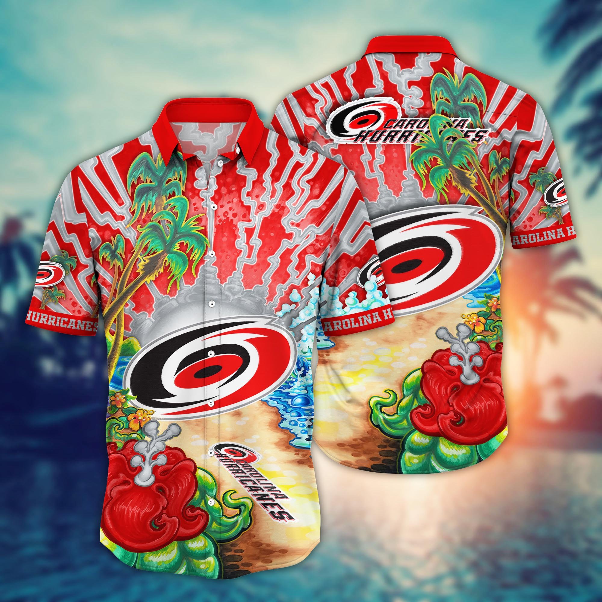 Carolina Hurricanes Flower Hawaii Shirt And Tshirt For Fans, Summer Football Shirts NA49573