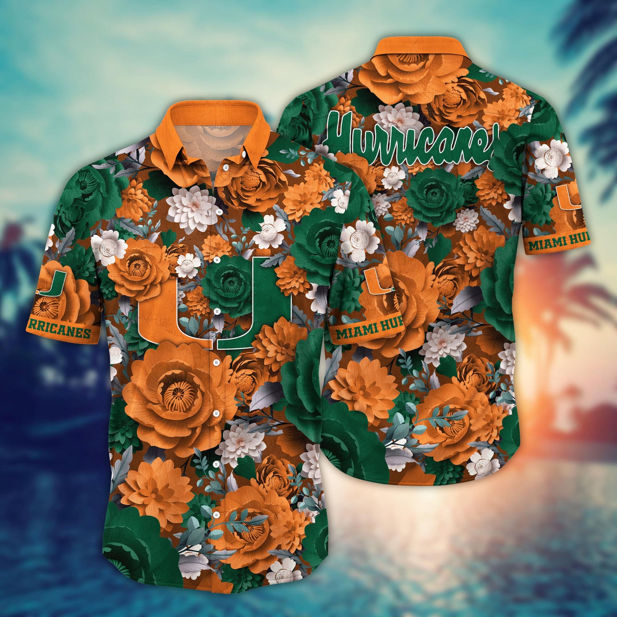 Miami Hurricanes Flower Hawaii Shirt And Tshirt For Fans, Summer Football Shirts NA49624