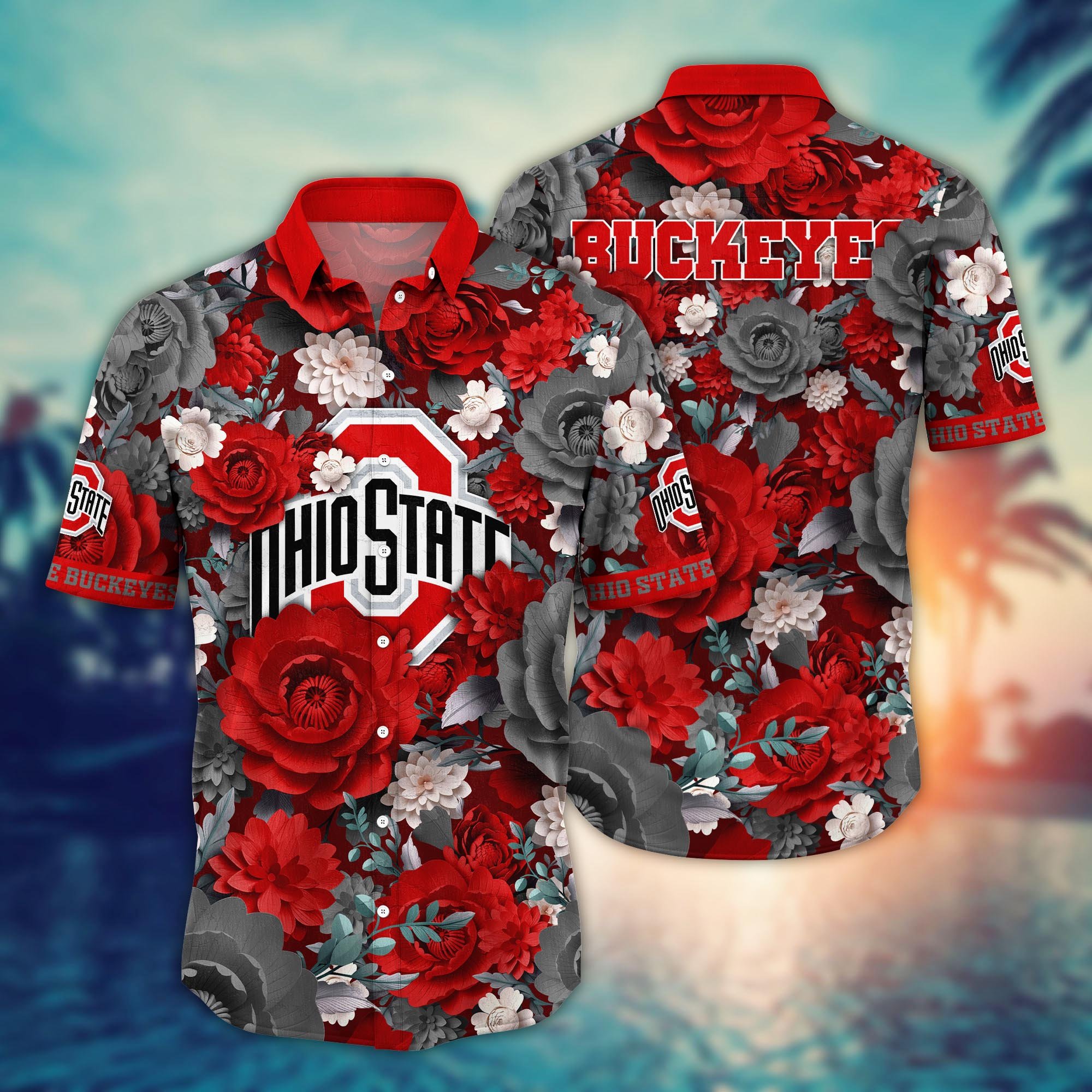 Ohio State Buckeyes Flower Hawaii Shirt And Tshirt For Fans, Summer Football Shirts NA49624