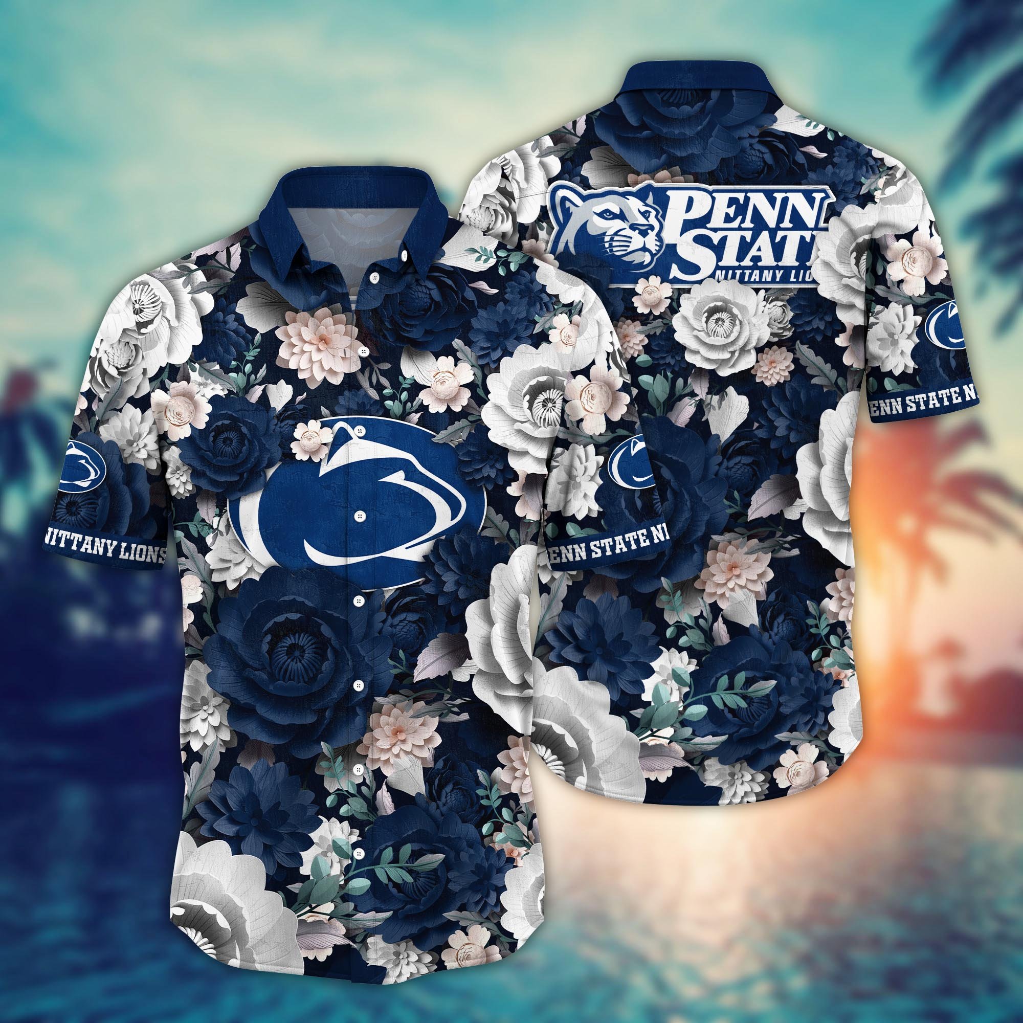 Penn State Nittany Lions Flower Hawaii Shirt And Tshirt For Fans, Summer Football Shirts NA49624