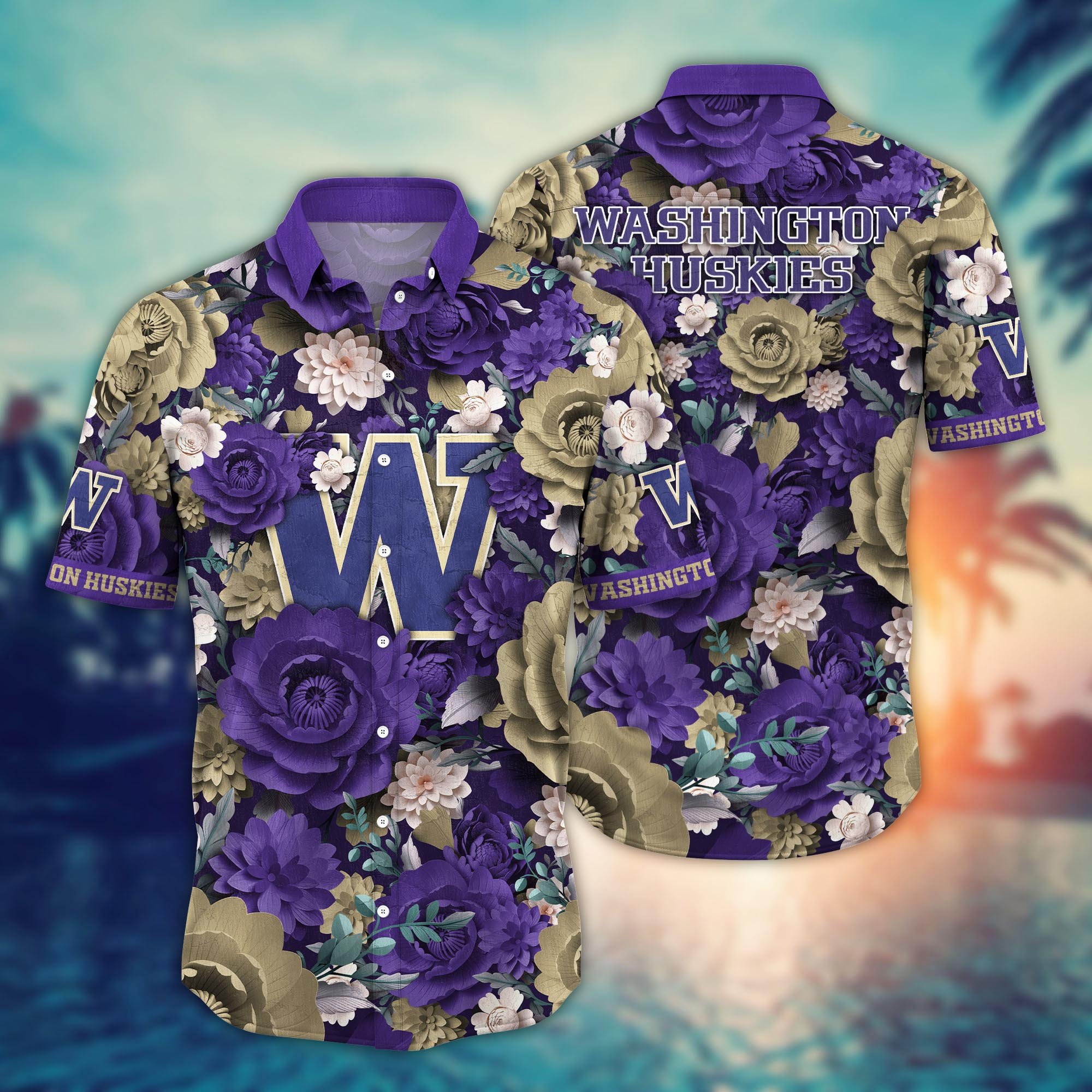 Washington Huskies Flower Hawaii Shirt And Tshirt For Fans, Summer Football Shirts NA49624