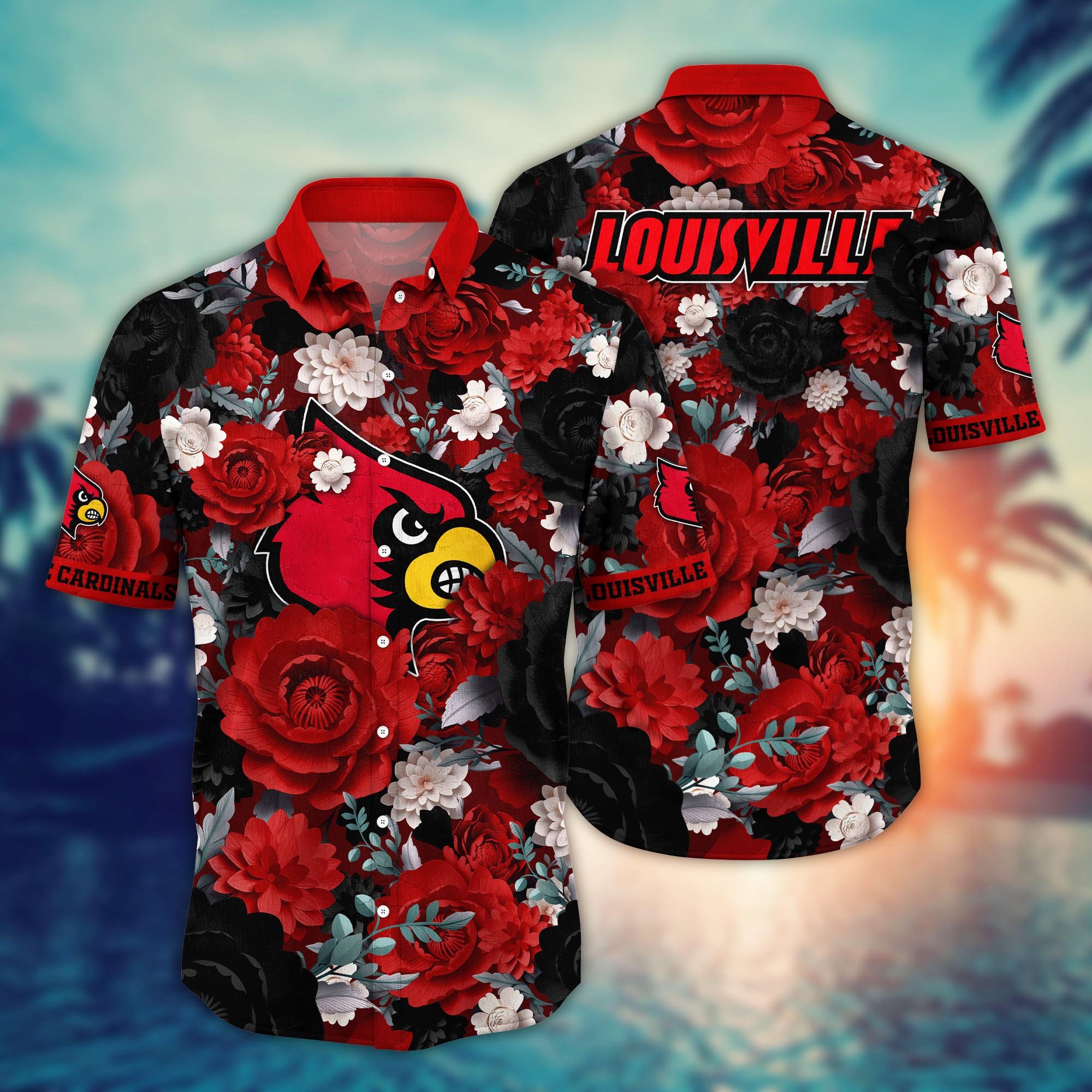 Louisville Cardinals Flower Hawaii Shirt And Tshirt For Fans, Summer Football Shirts NA49624