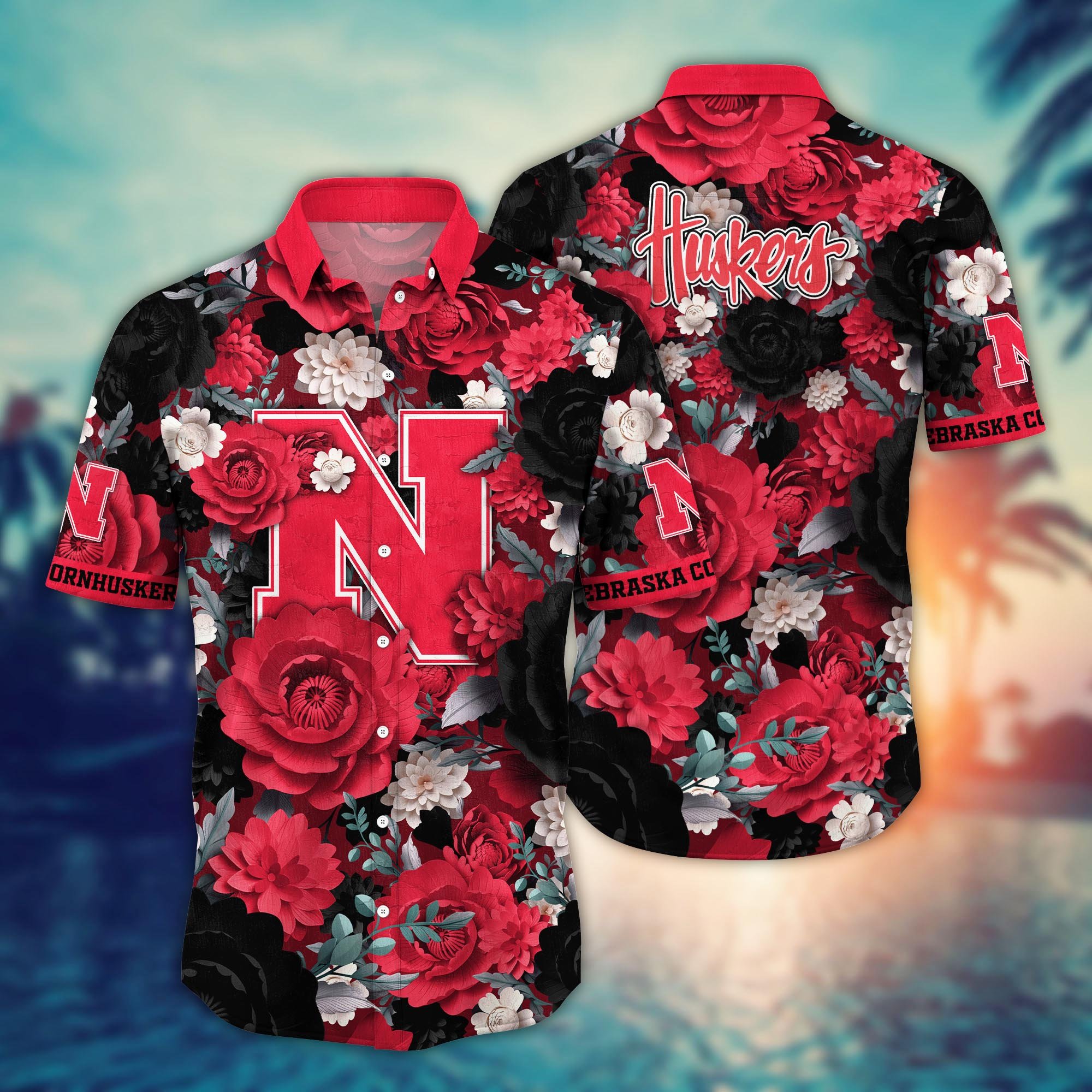 Nebraska Cornhuskers Flower Hawaii Shirt And Tshirt For Fans, Summer Football Shirts NA49624