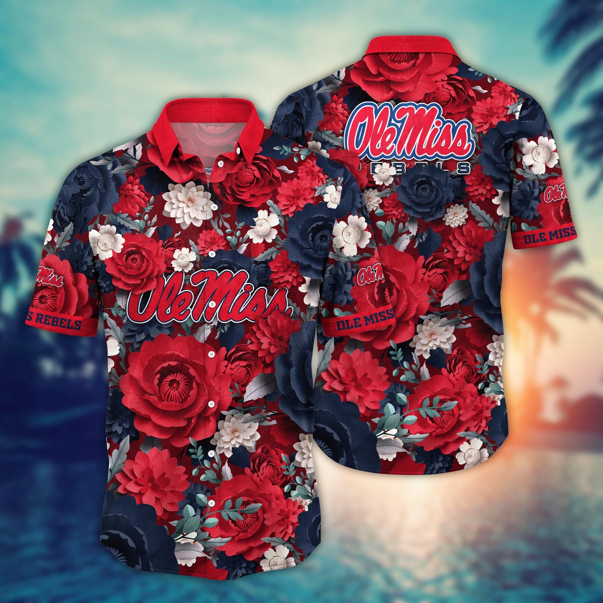 Ole Miss Rebels Flower Hawaii Shirt And Tshirt For Fans, Summer Football Shirts NA49624