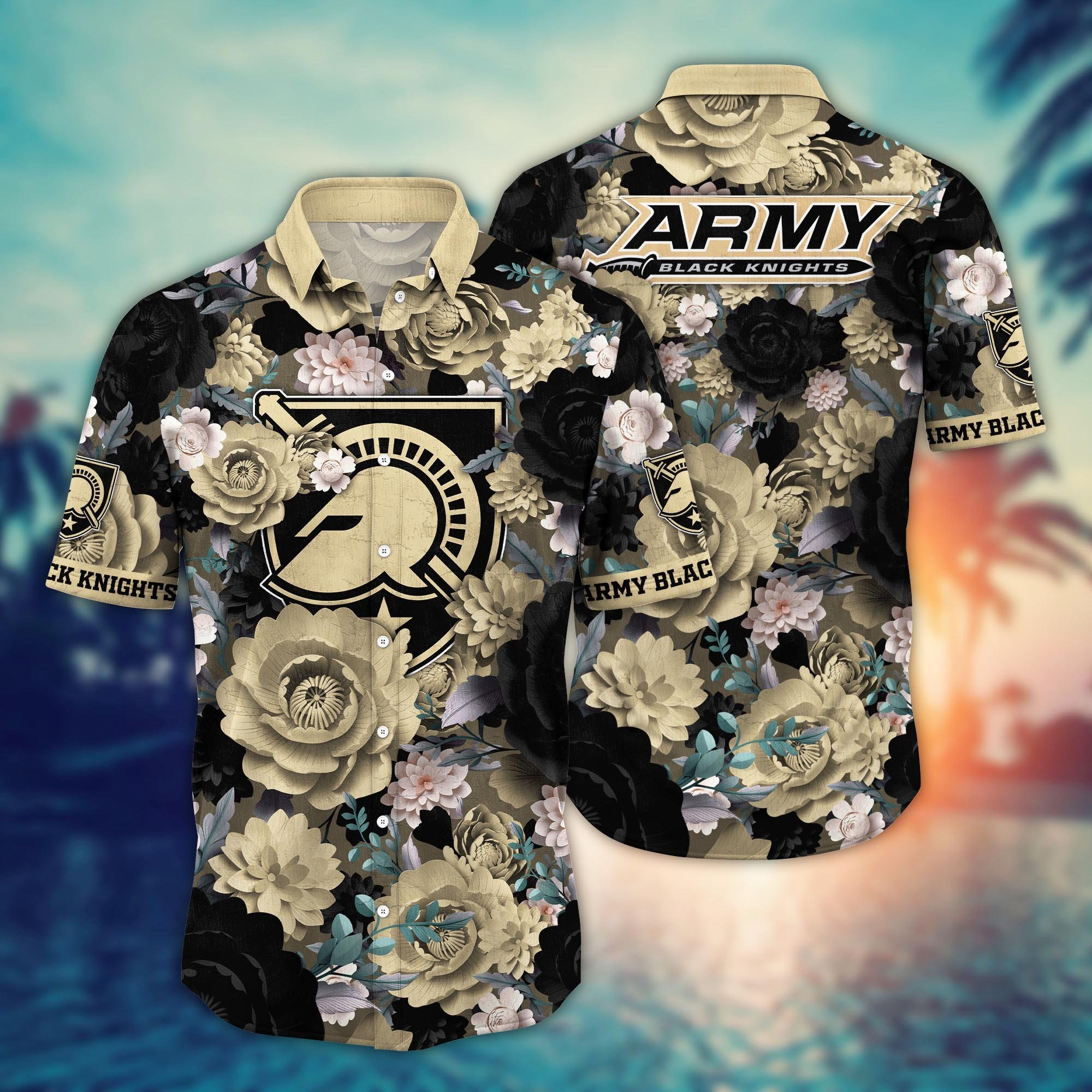 Army Black Knights Flower Hawaii Shirt And Tshirt For Fans, Summer Football Shirts NA49624