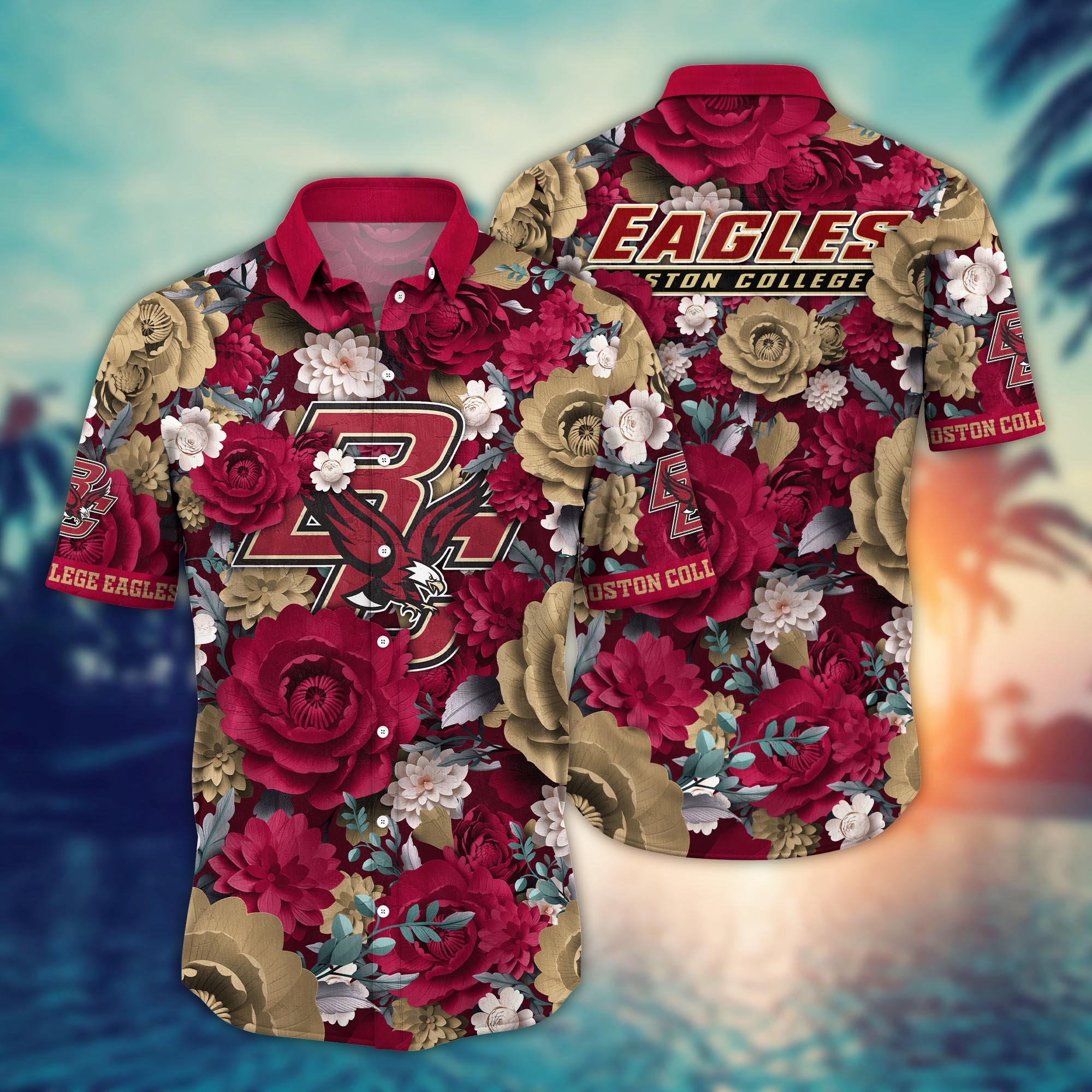 Boston College Eagles Flower Hawaii Shirt And Tshirt For Fans, Summer Football Shirts NA49624