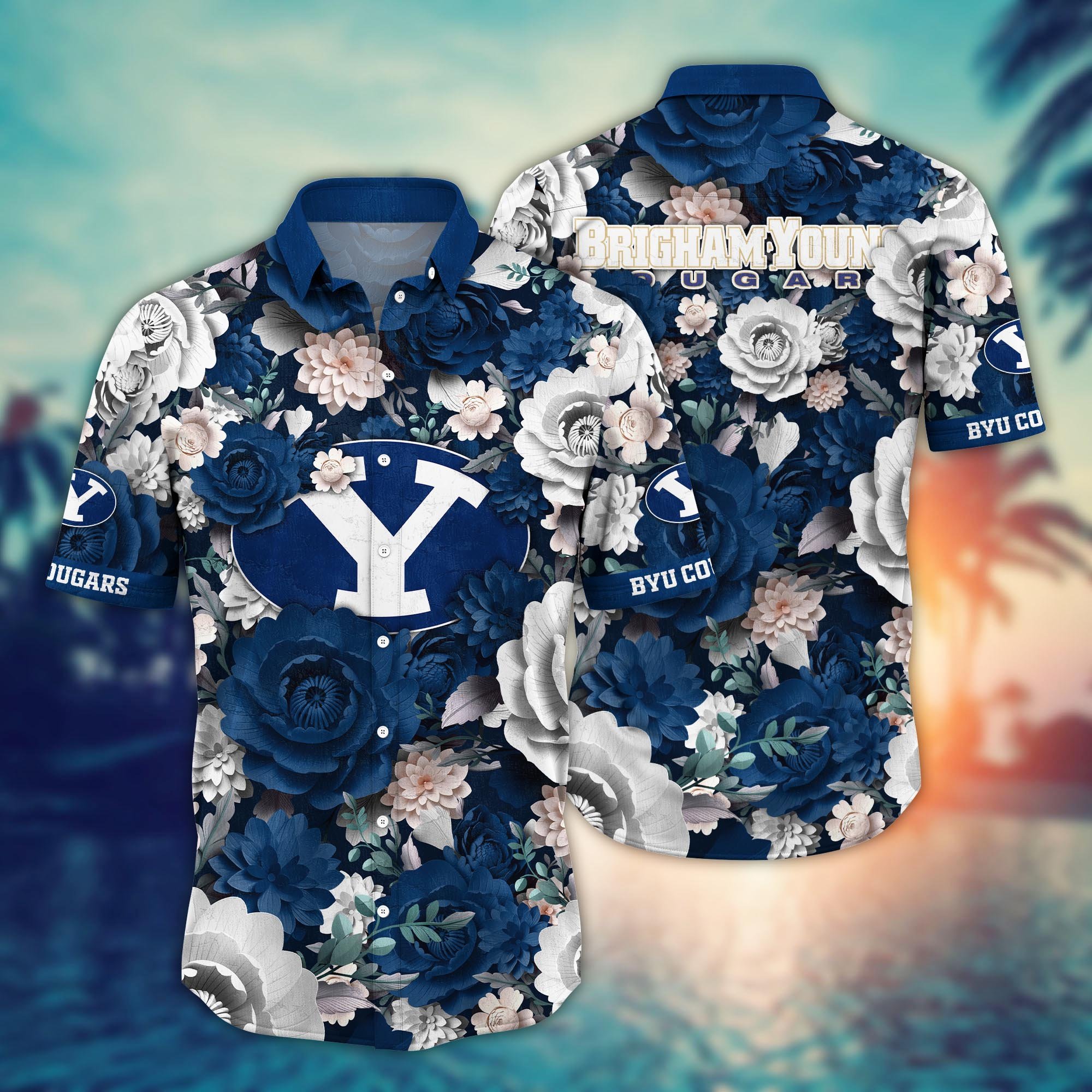 BYU Cougars Flower Hawaii Shirt And Tshirt For Fans, Summer Football Shirts NA49624