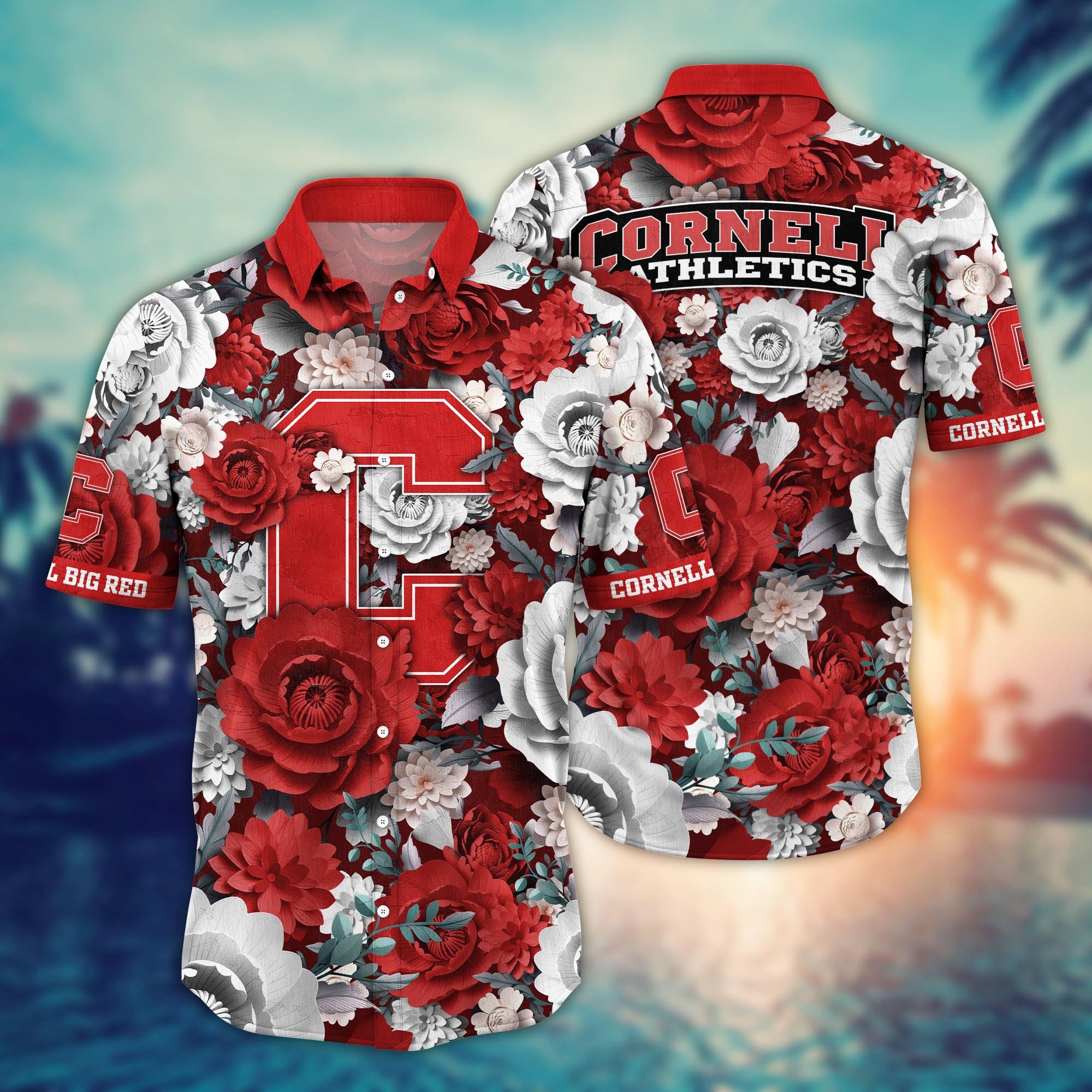 Cornell Big Red Flower Hawaii Shirt And Tshirt For Fans, Summer Football Shirts NA49624