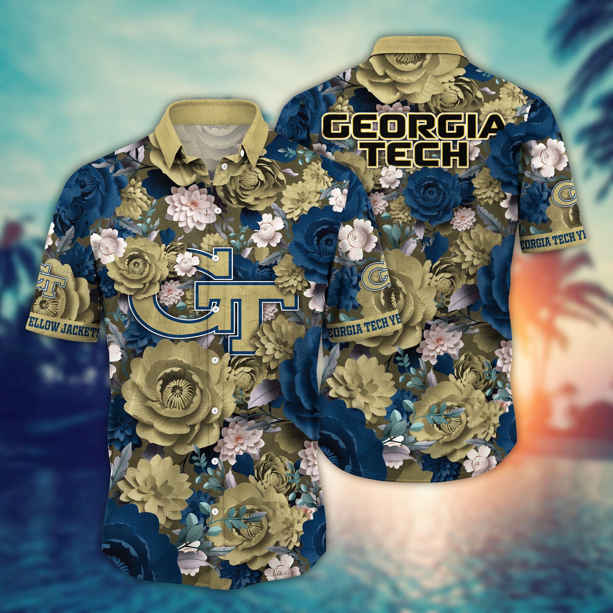 Georgia Tech Yellow Jackets Flower Hawaii Shirt And Tshirt For Fans, Summer Football Shirts NA49624