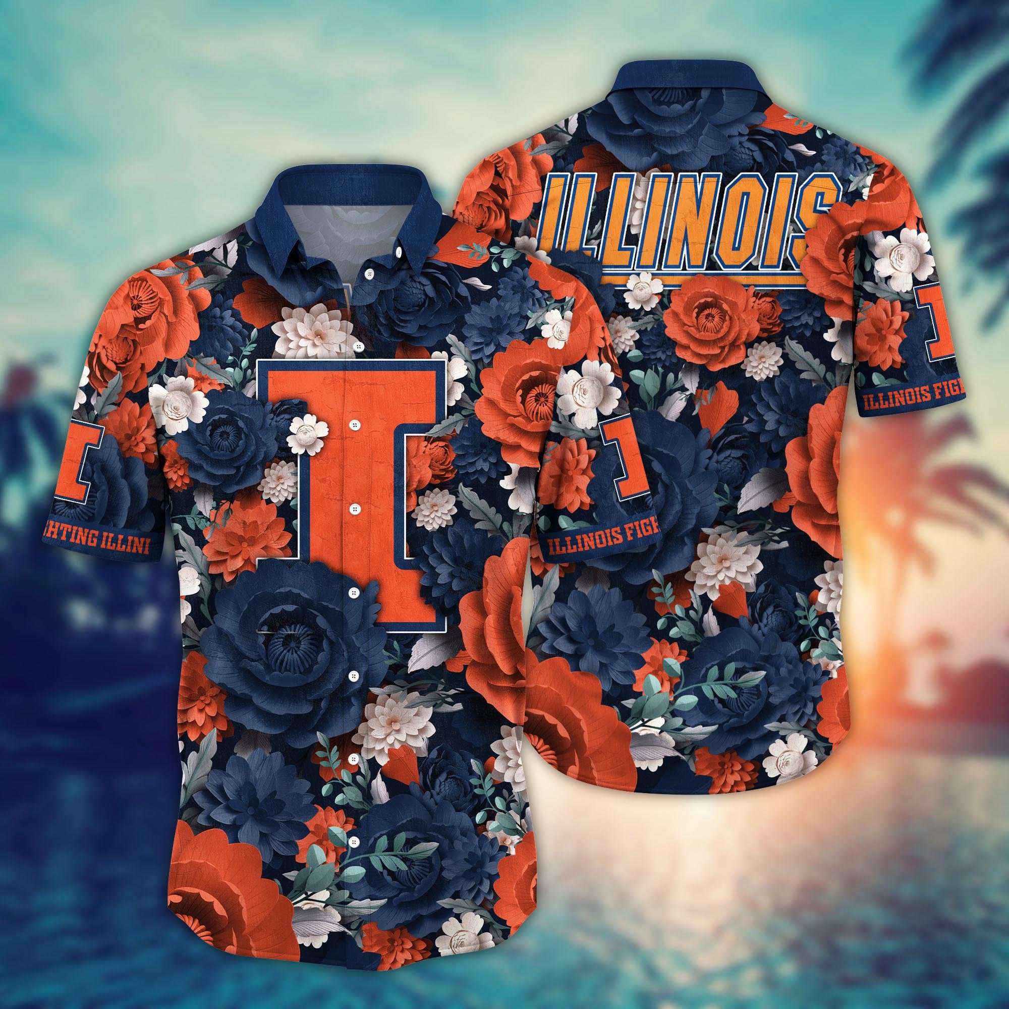 Illinois Fighting Illini Flower Hawaii Shirt And Tshirt For Fans, Summer Football Shirts NA49624