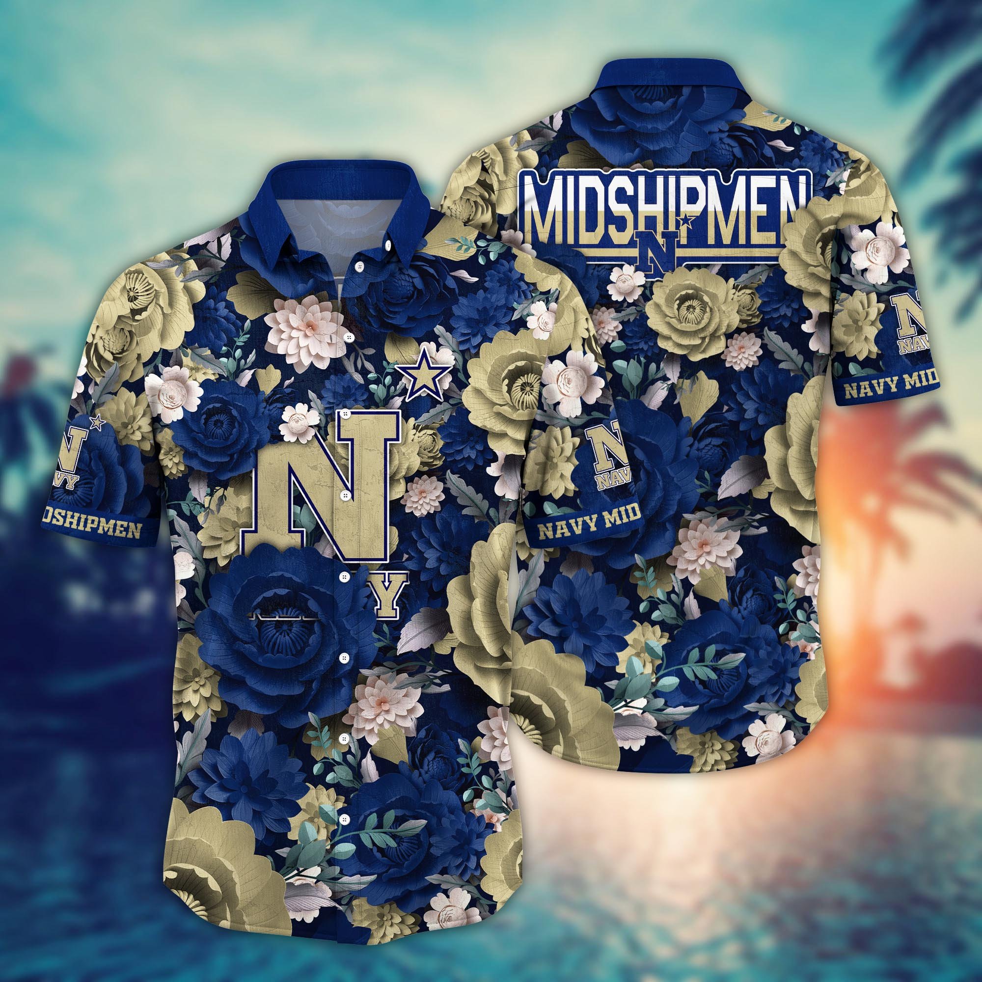 Navy Midshipmen Flower Hawaii Shirt And Tshirt For Fans, Summer Football Shirts NA49624