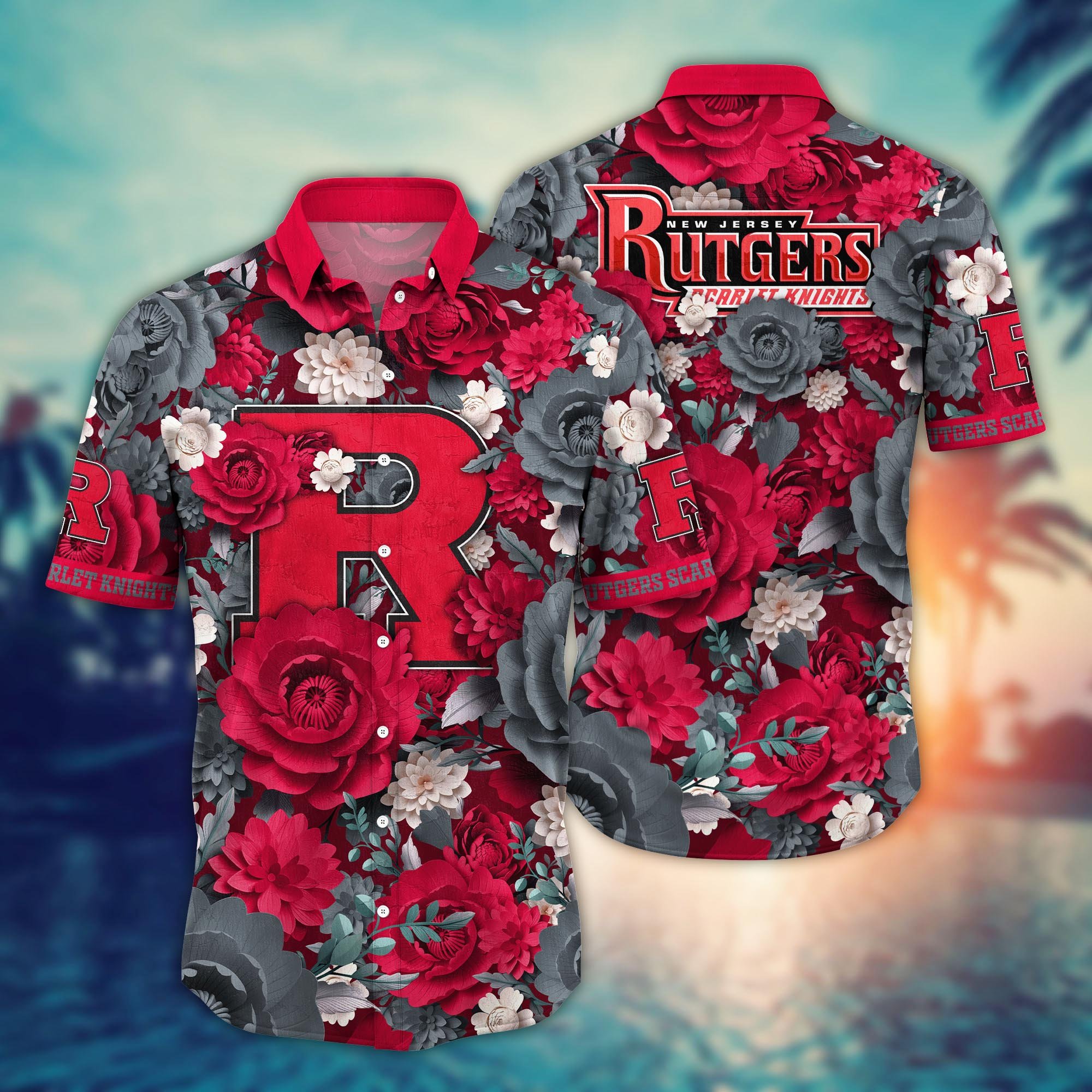 Rutgers Scarlet Knights Flower Hawaii Shirt And Tshirt For Fans, Summer Football Shirts NA49624