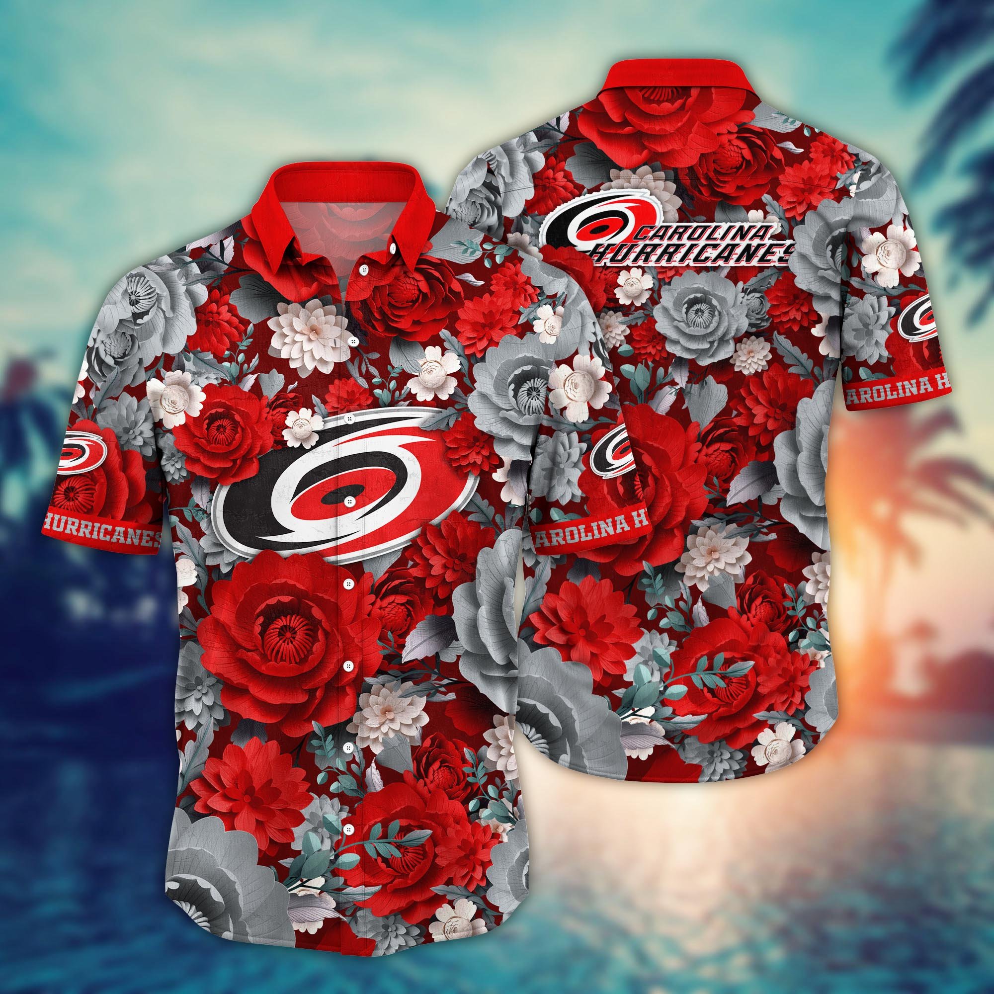 Carolina Hurricanes Flower Hawaii Shirt And Tshirt For Fans, Summer Football Shirts NA49624