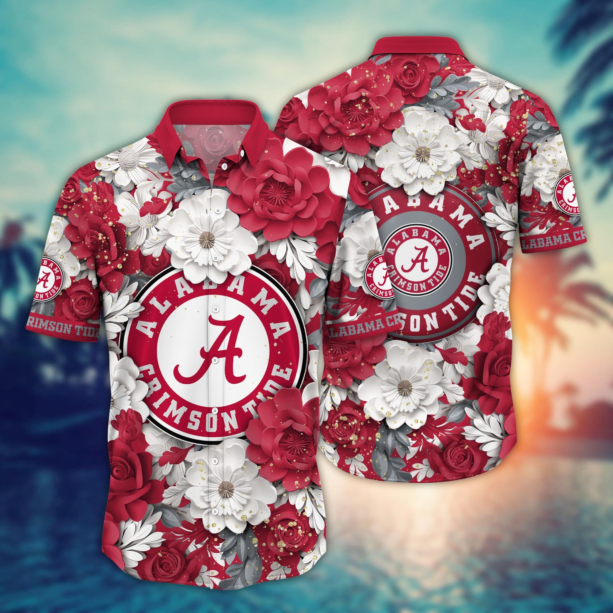 Alabama Crimson Tide Flower Hawaii Shirt And Tshirt For Fans, Custom Summer Football Shirts NA49625