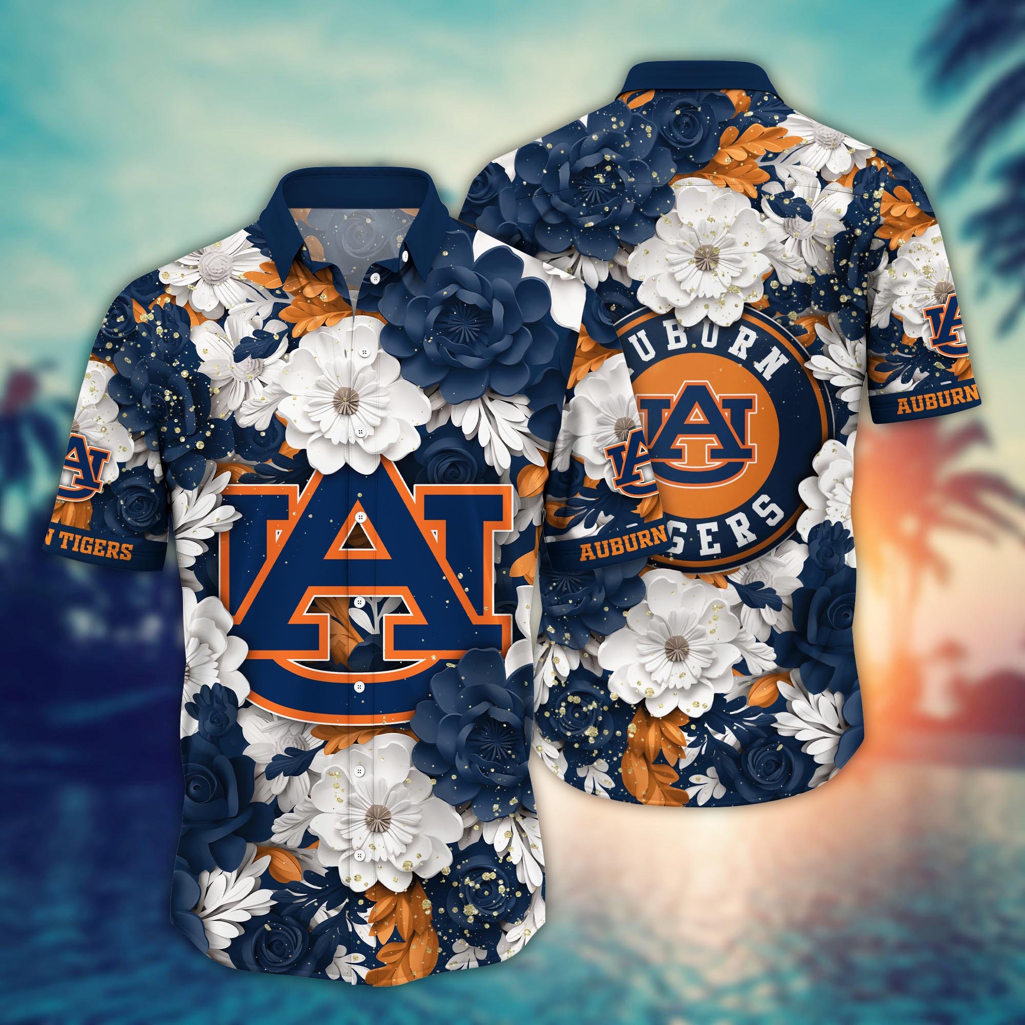 Auburn Tigers Flower Hawaii Shirt And Tshirt For Fans, Custom Summer Football Shirts NA49625