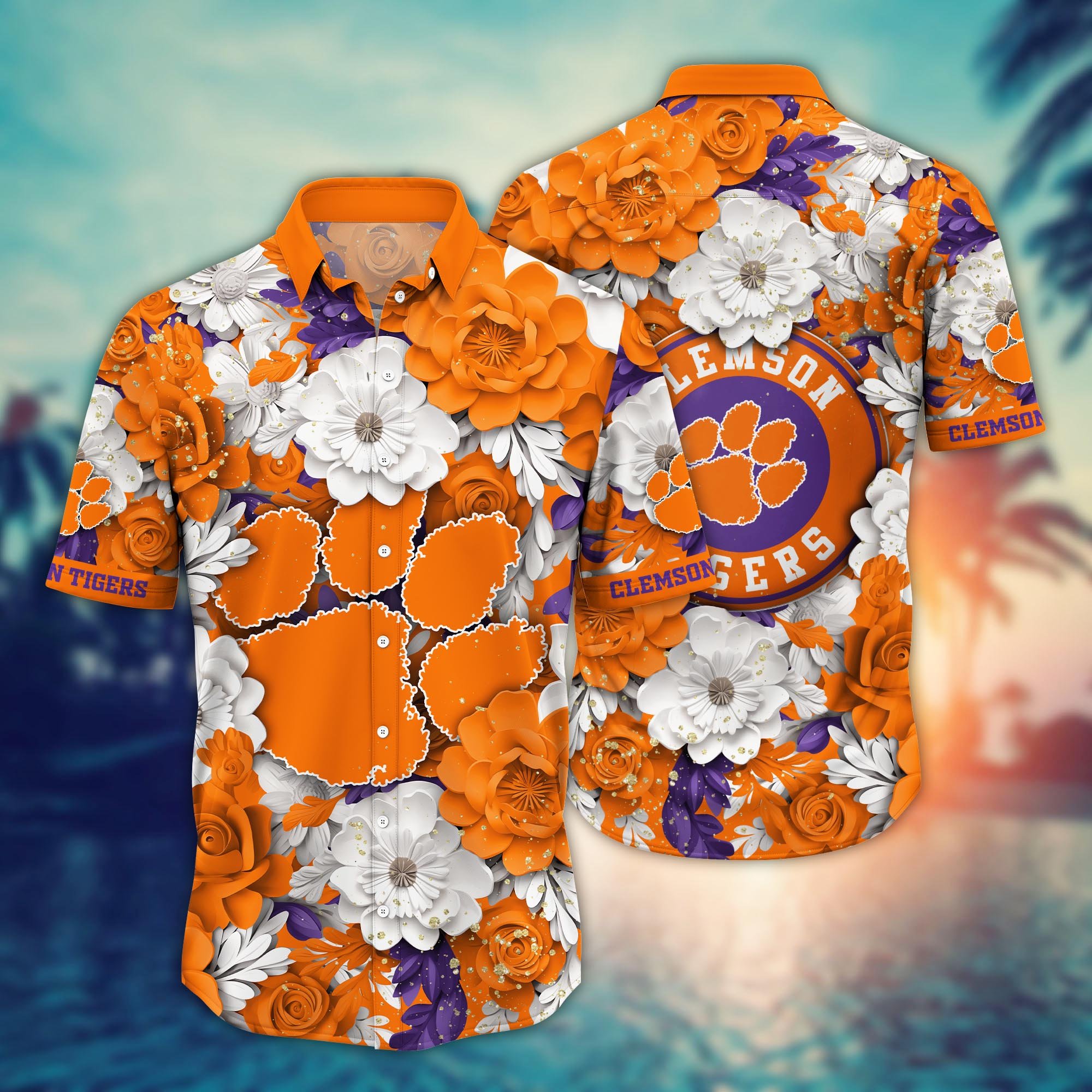 Clemson Tigers Flower Hawaii Shirt And Tshirt For Fans, Custom Summer Football Shirts NA49625