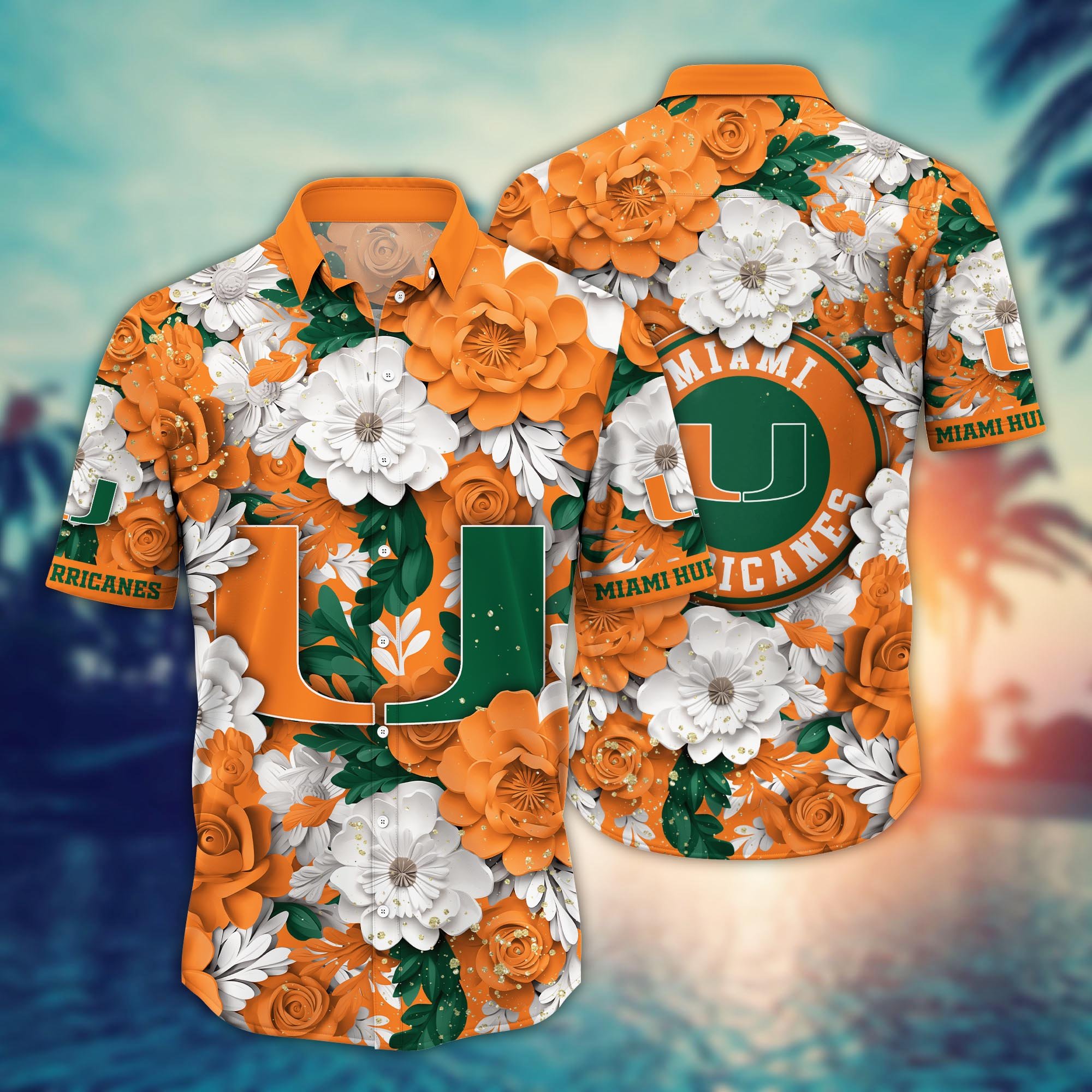 Miami Hurricanes Flower Hawaii Shirt And Tshirt For Fans, Custom Summer Football Shirts NA49625