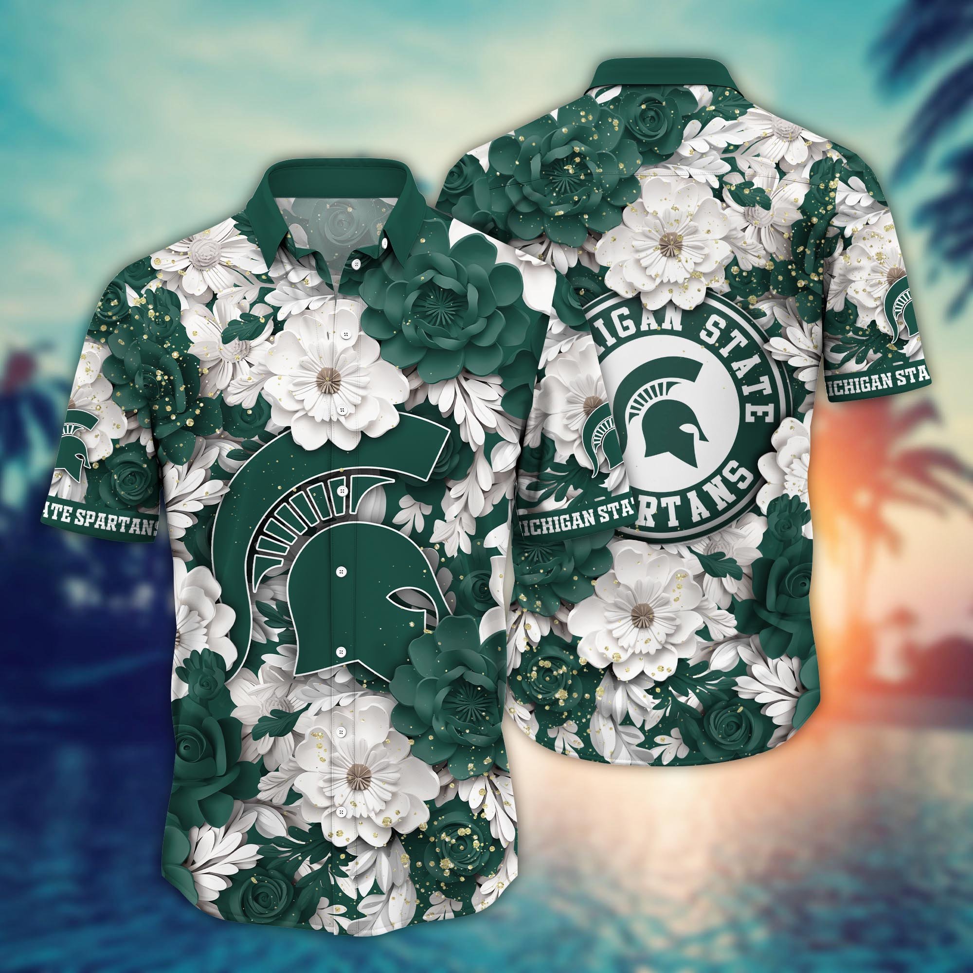 Michigan State Spartans Flower Hawaii Shirt And Tshirt For Fans, Custom Summer Football Shirts NA49625