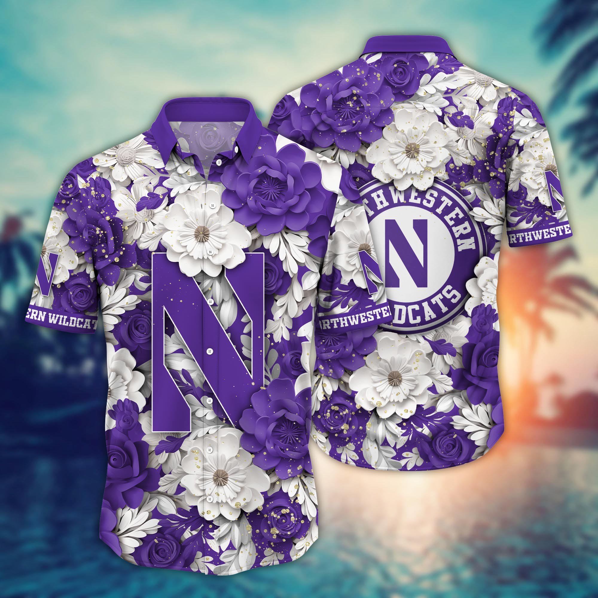 Northwestern Wildcats Flower Hawaii Shirt And Tshirt For Fans, Custom Summer Football Shirts NA49625