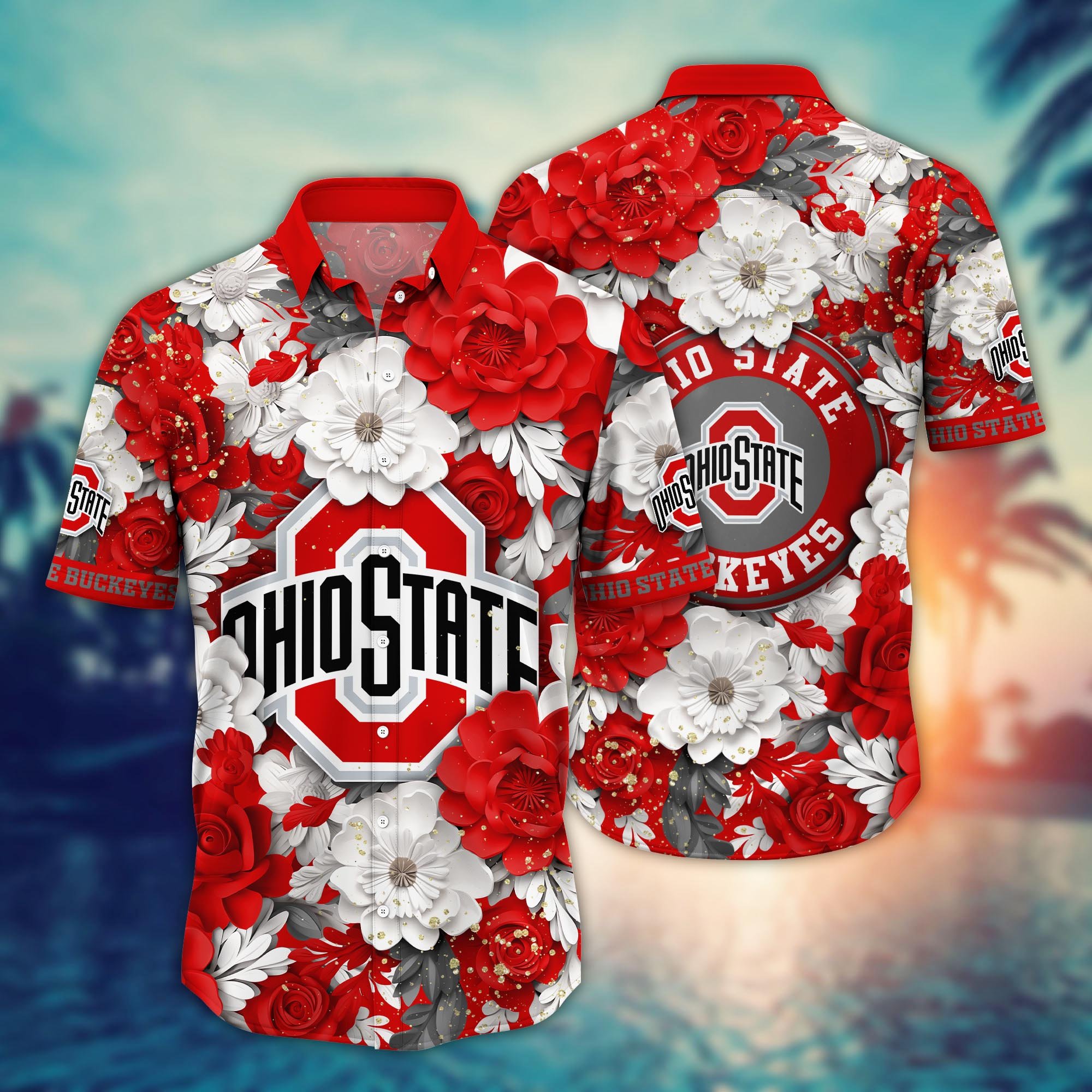 Ohio State Buckeyes Flower Hawaii Shirt And Tshirt For Fans, Custom Summer Football Shirts NA49625