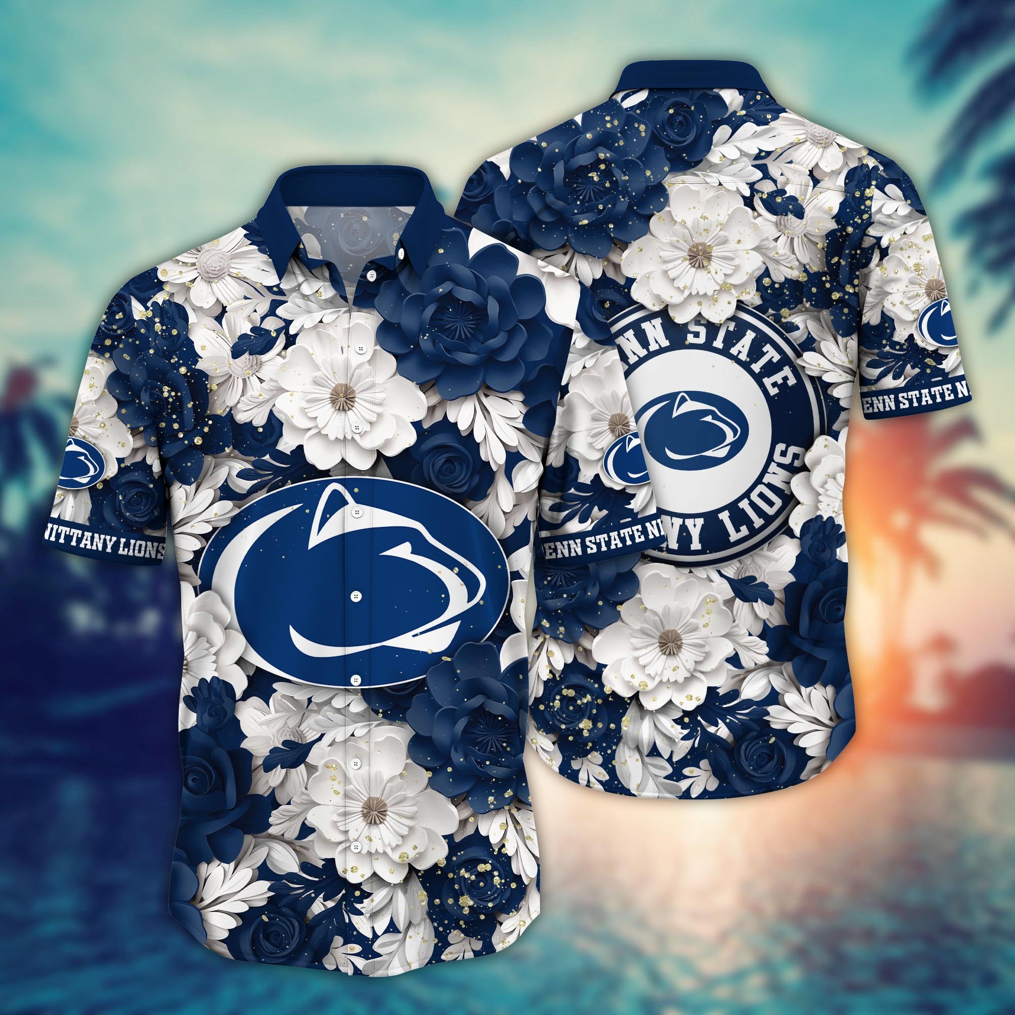 Penn State Nittany Lions Flower Hawaii Shirt And Tshirt For Fans, Custom Summer Football Shirts NA49625