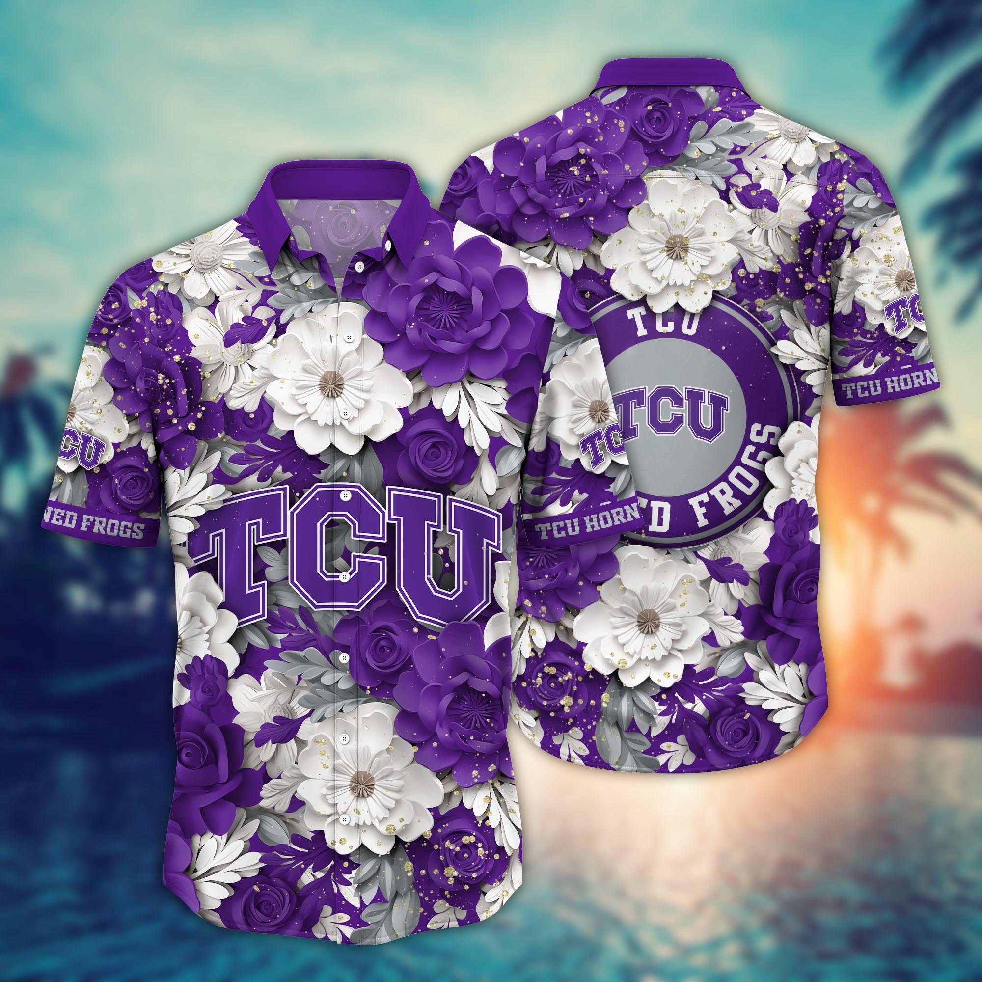 TCU Horned Frogs Flower Hawaii Shirt And Tshirt For Fans, Custom Summer Football Shirts NA49625