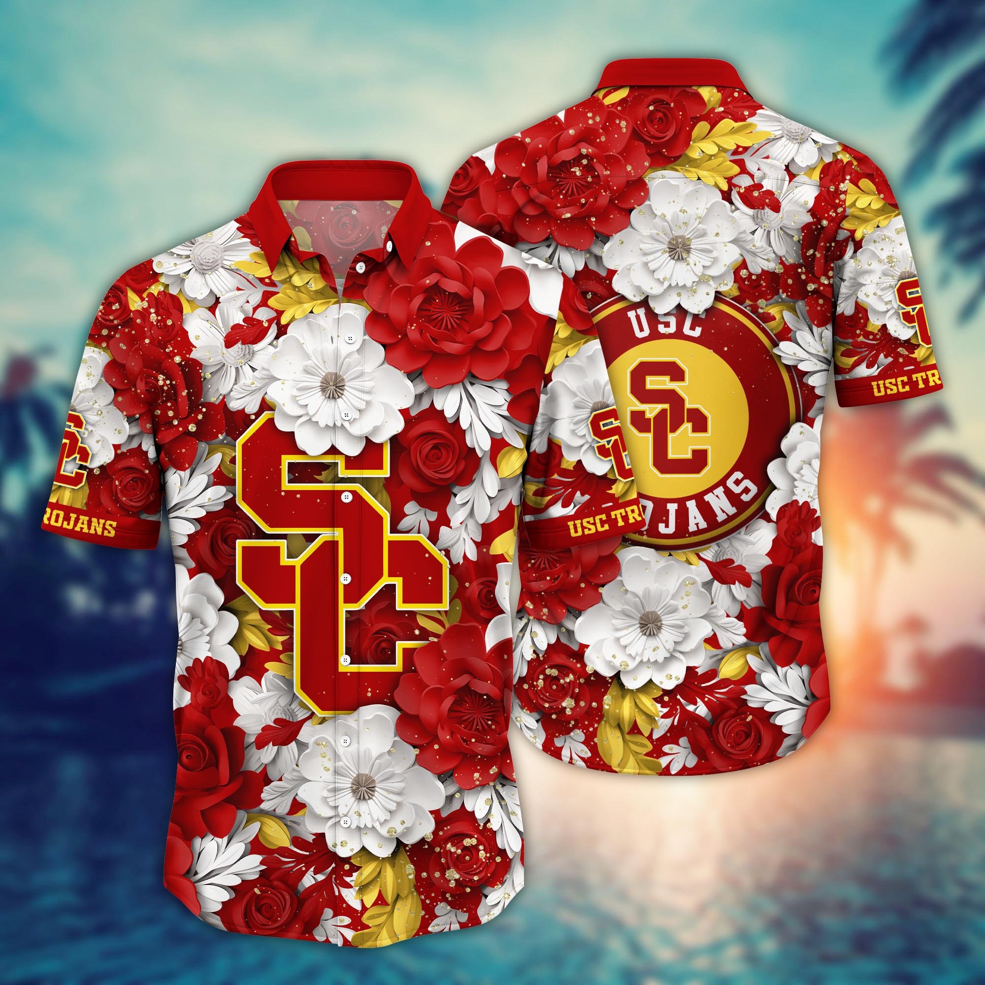 USC Trojans Flower Hawaii Shirt And Tshirt For Fans, Custom Summer Football Shirts NA49625