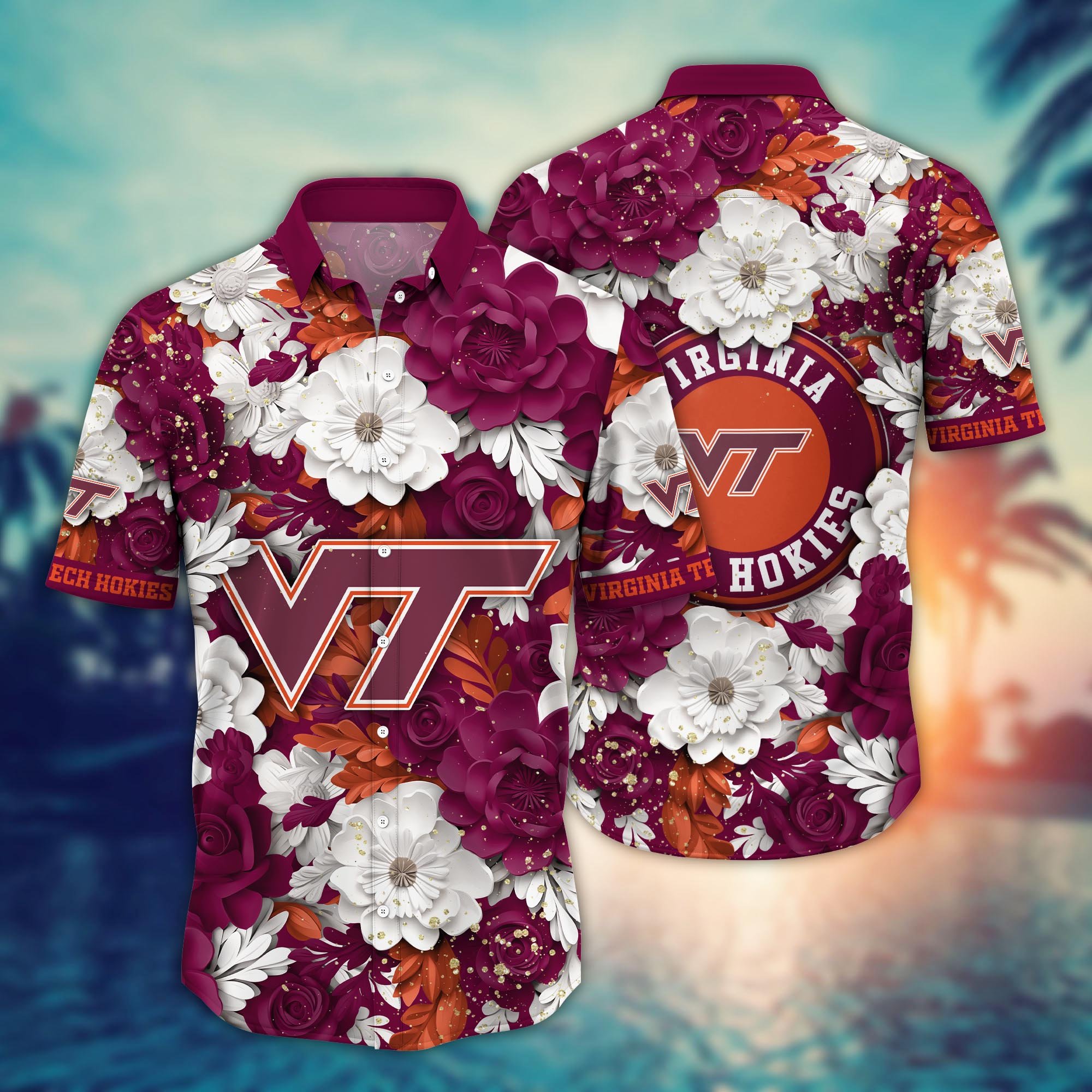 Virginia Tech Hokies Flower Hawaii Shirt And Tshirt For Fans, Custom Summer Football Shirts NA49625