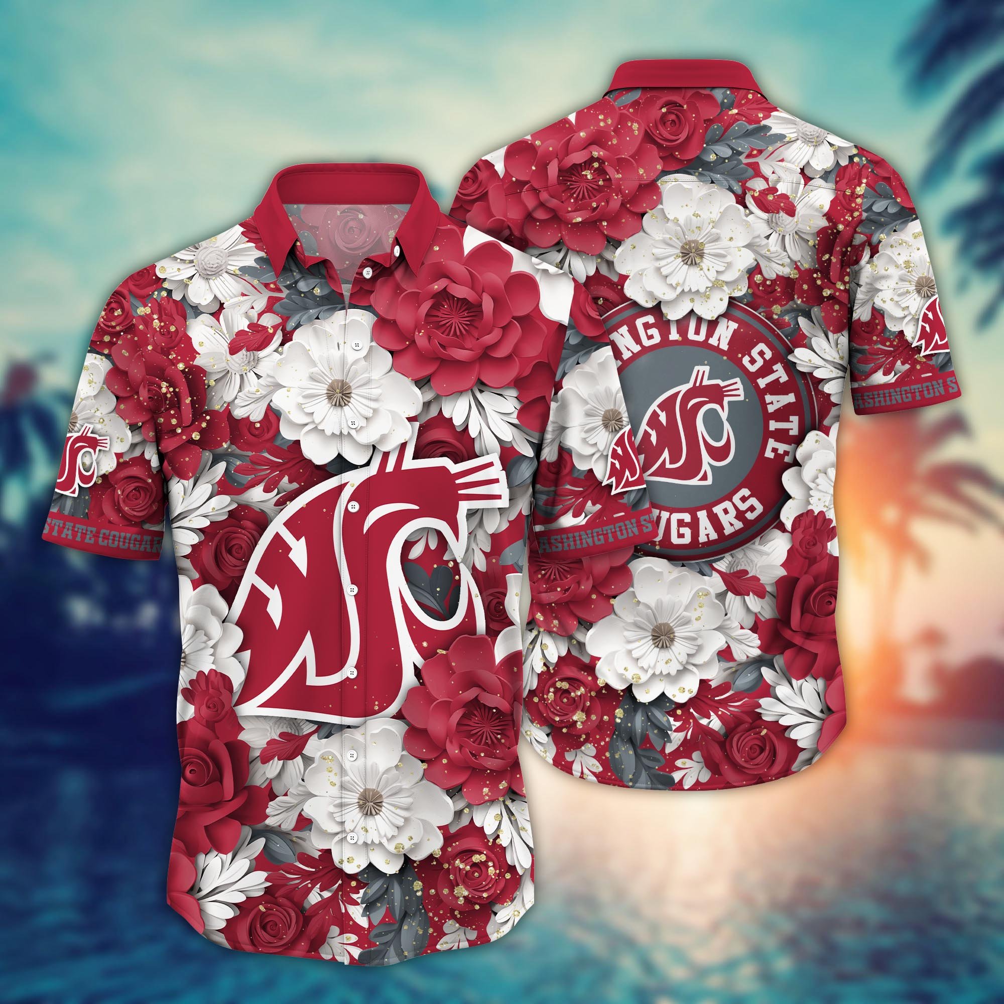 Washington State Cougars Flower Hawaii Shirt And Tshirt For Fans, Custom Summer Football Shirts NA49625