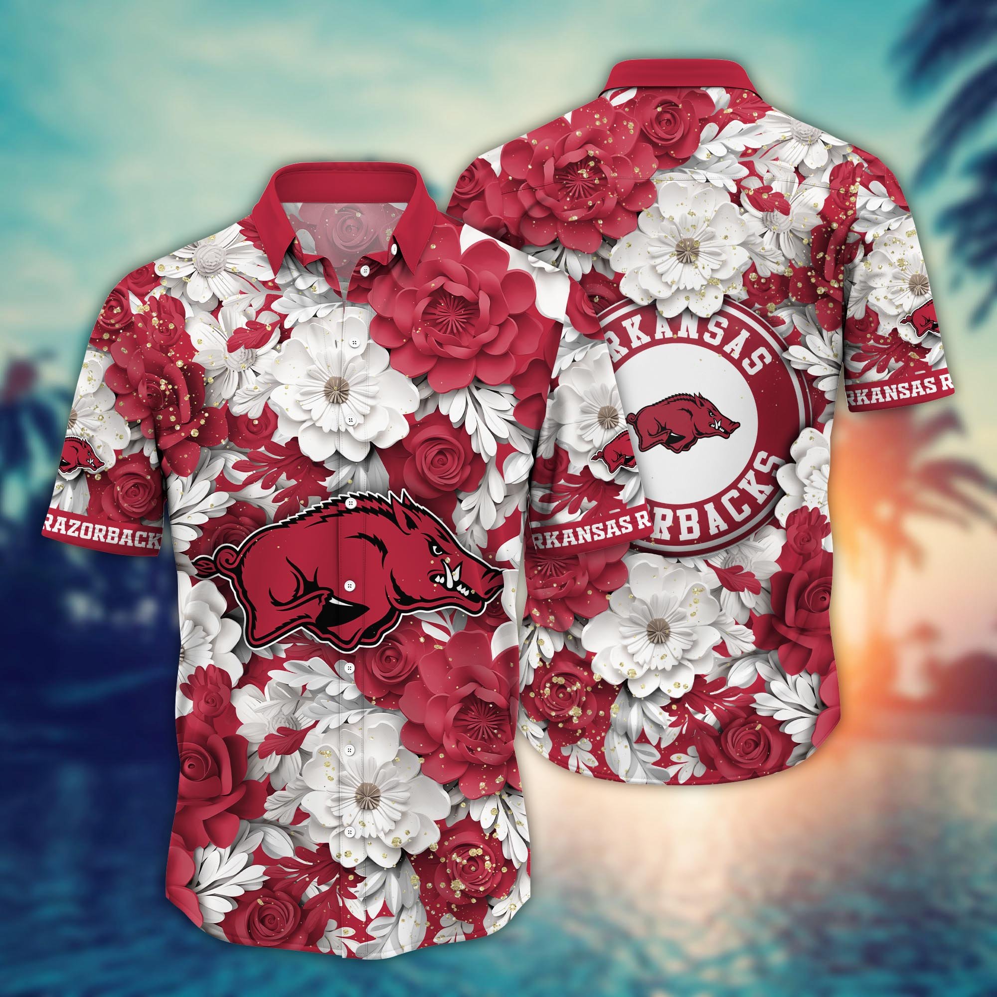 Arkansas Razorbacks Flower Hawaii Shirt And Tshirt For Fans, Custom Summer Football Shirts NA49625