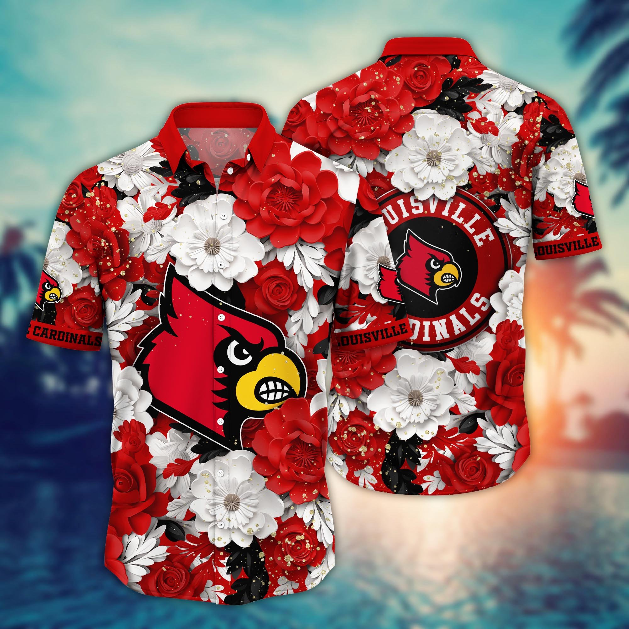 Louisville Cardinals Flower Hawaii Shirt And Tshirt For Fans, Custom Summer Football Shirts NA49625