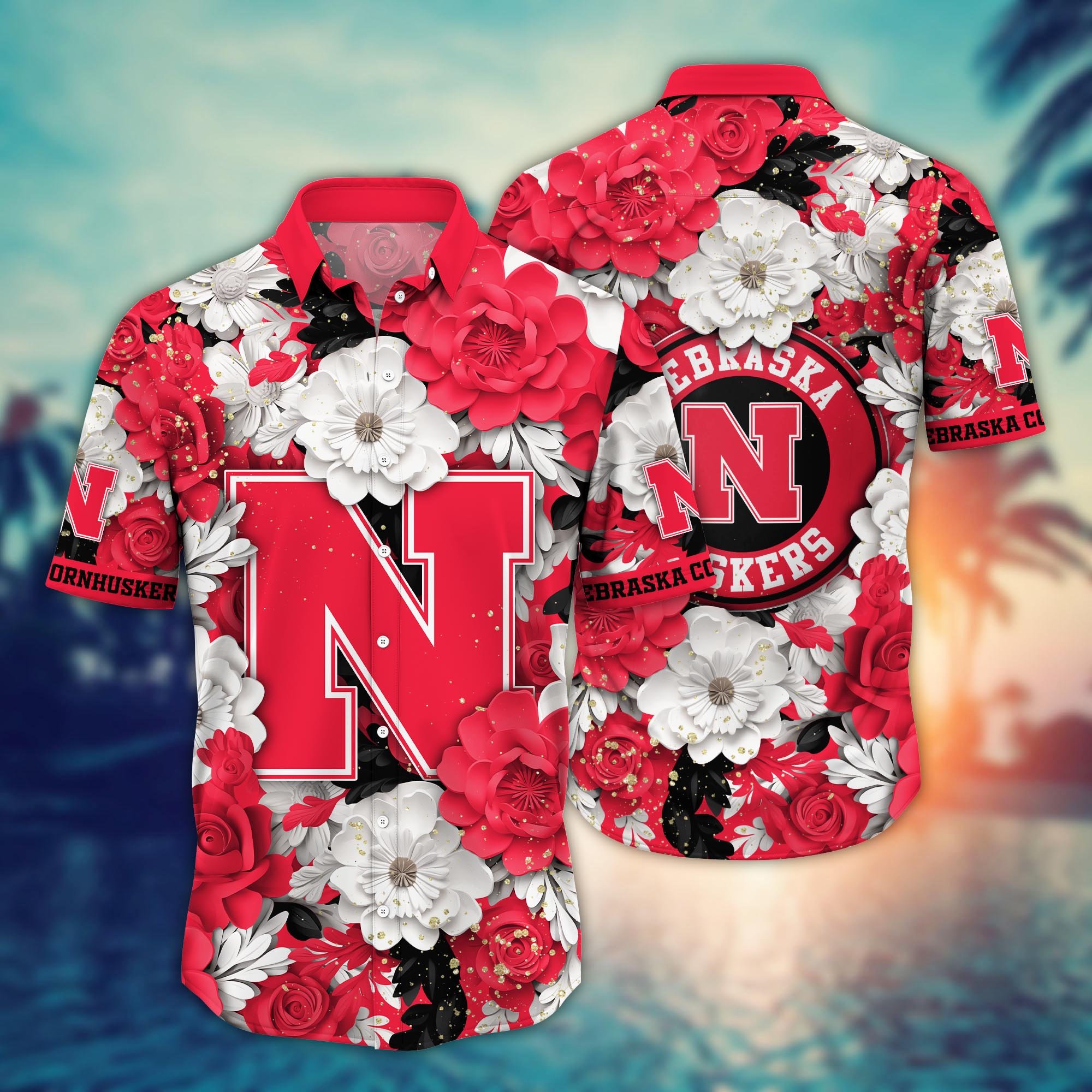 Nebraska Cornhuskers Flower Hawaii Shirt And Tshirt For Fans, Custom Summer Football Shirts NA49625