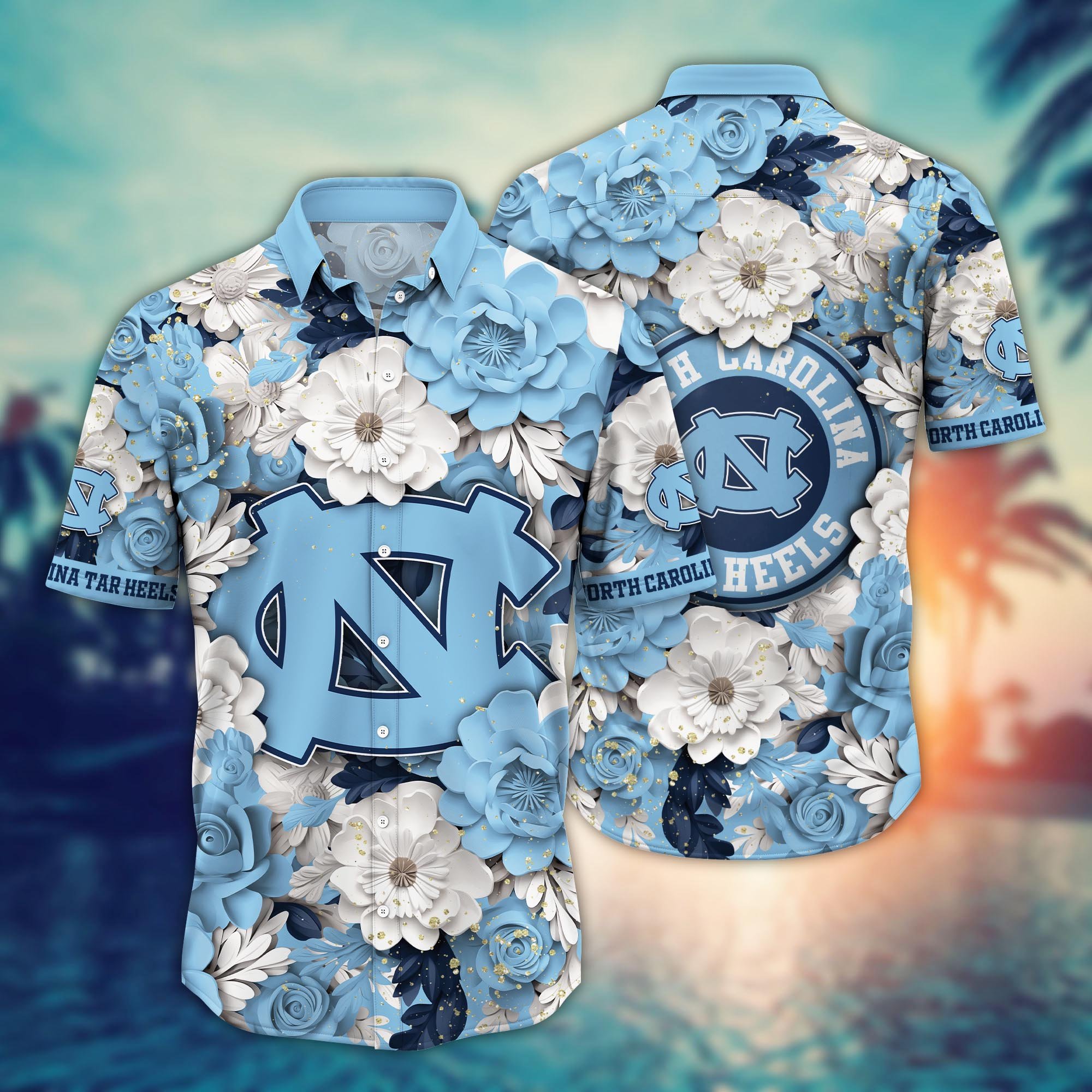 North Carolina Tar Heels Flower Hawaii Shirt And Tshirt For Fans, Custom Summer Football Shirts NA49625