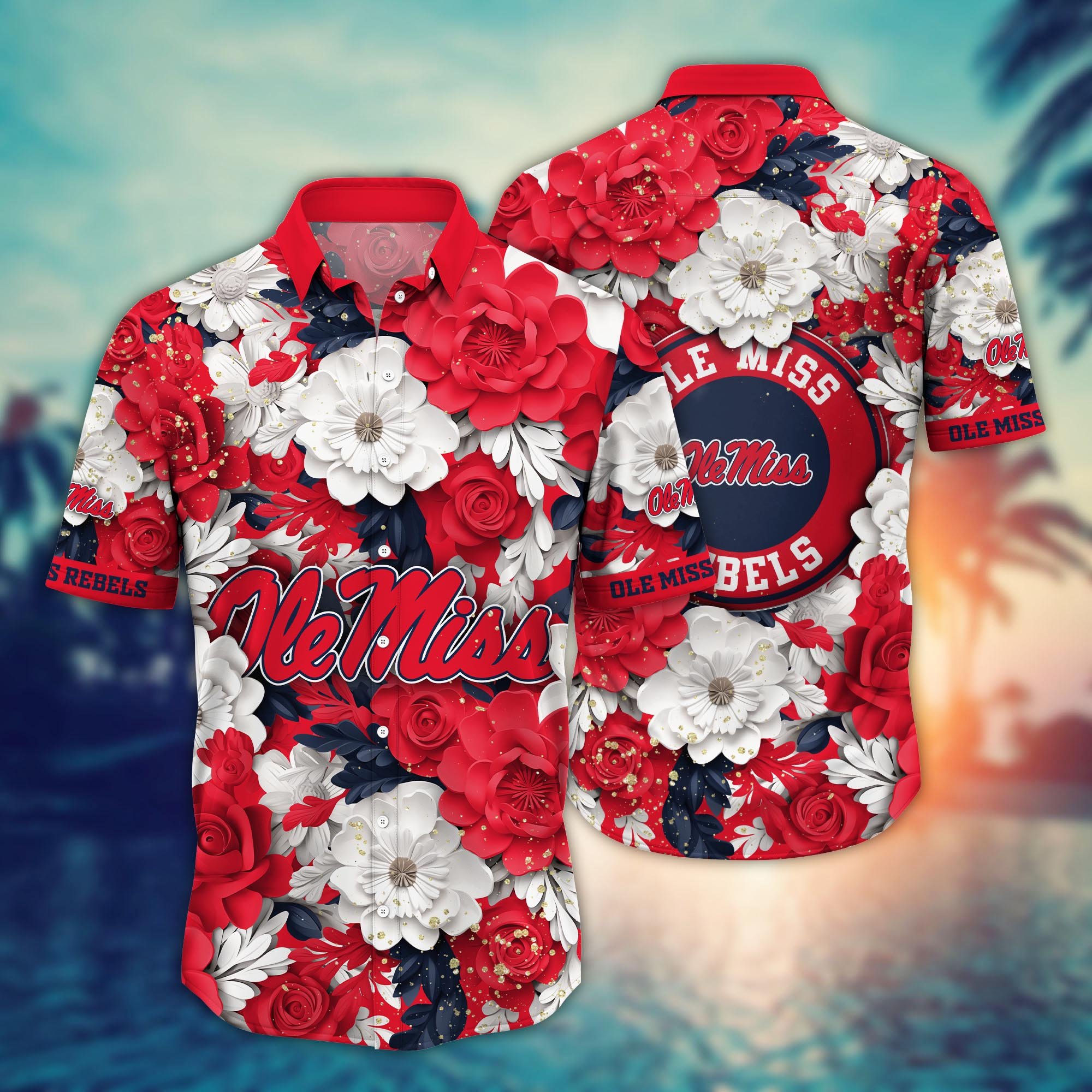 Ole Miss Rebels Flower Hawaii Shirt And Tshirt For Fans, Custom Summer Football Shirts NA49625