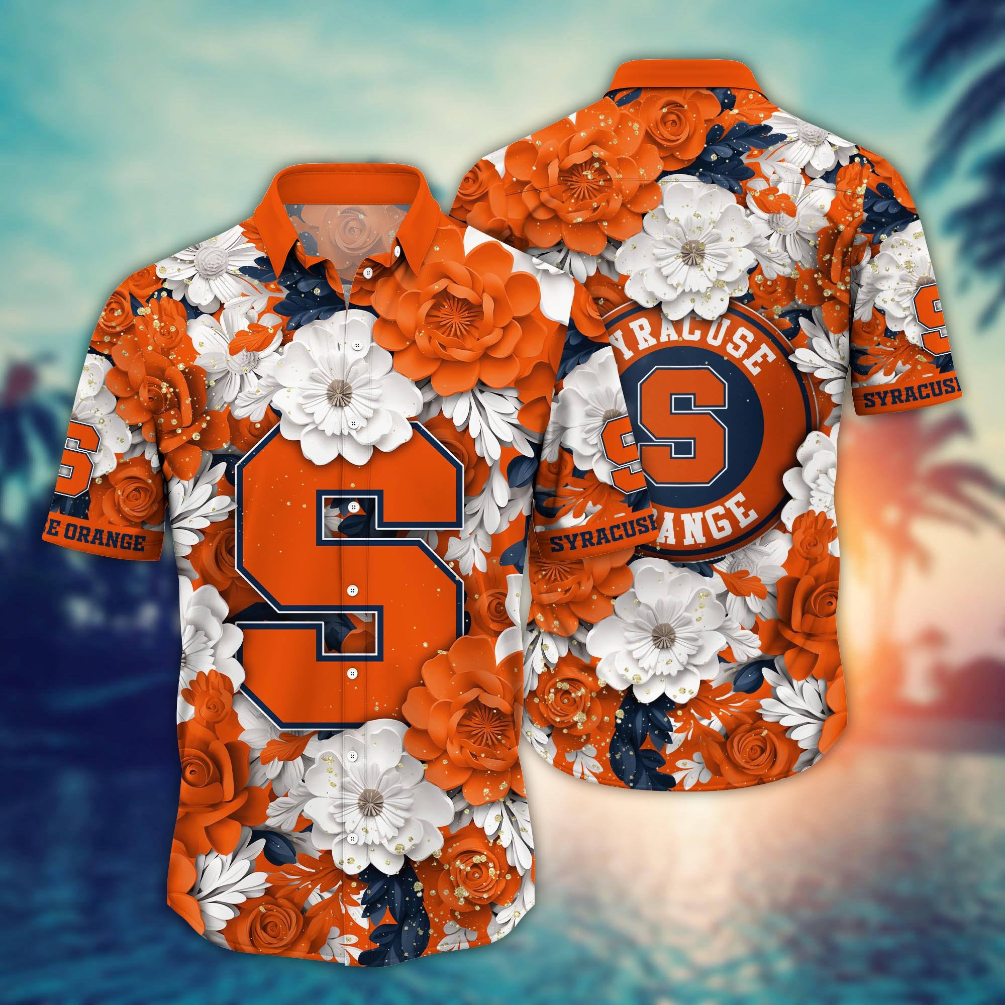 Syracuse Orange Flower Hawaii Shirt And Tshirt For Fans, Custom Summer Football Shirts NA49625