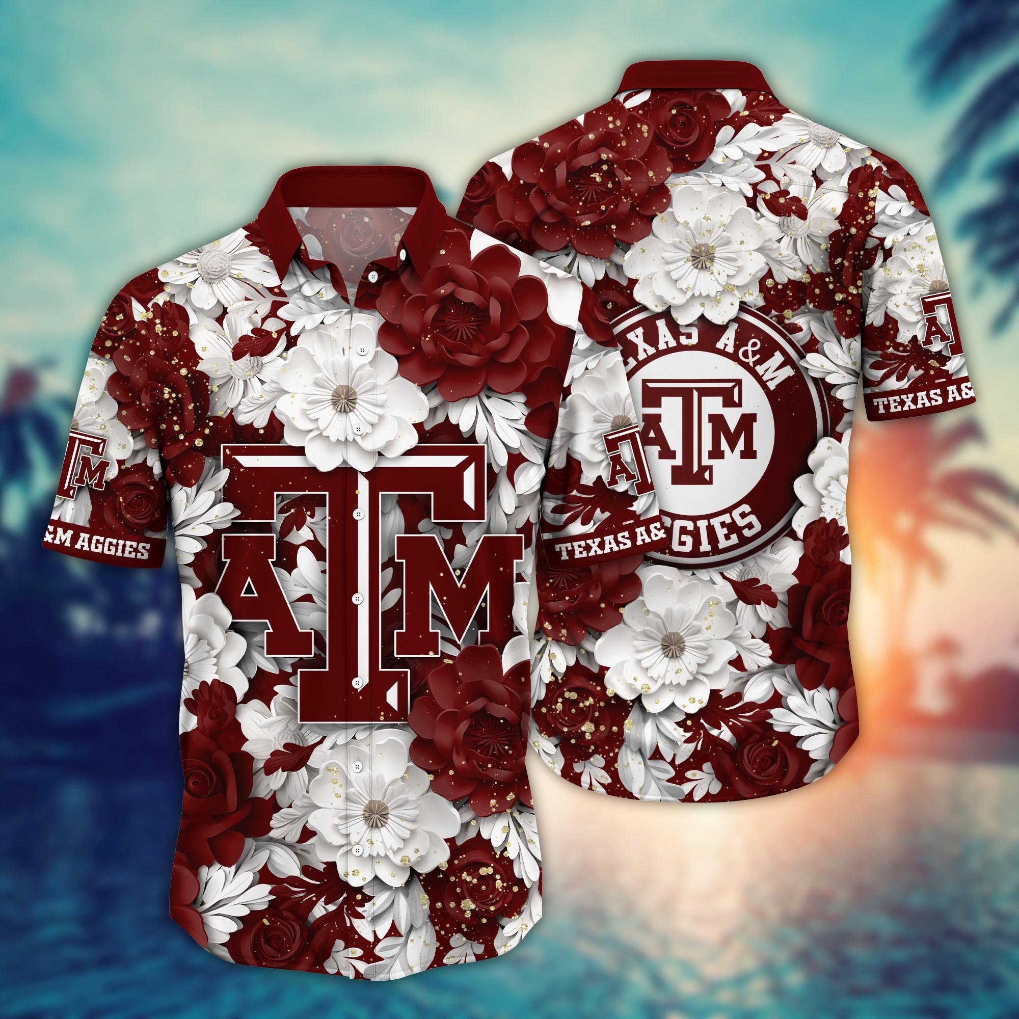 Texas A&M Aggies Flower Hawaii Shirt And Tshirt For Fans, Custom Summer Football Shirts NA49625