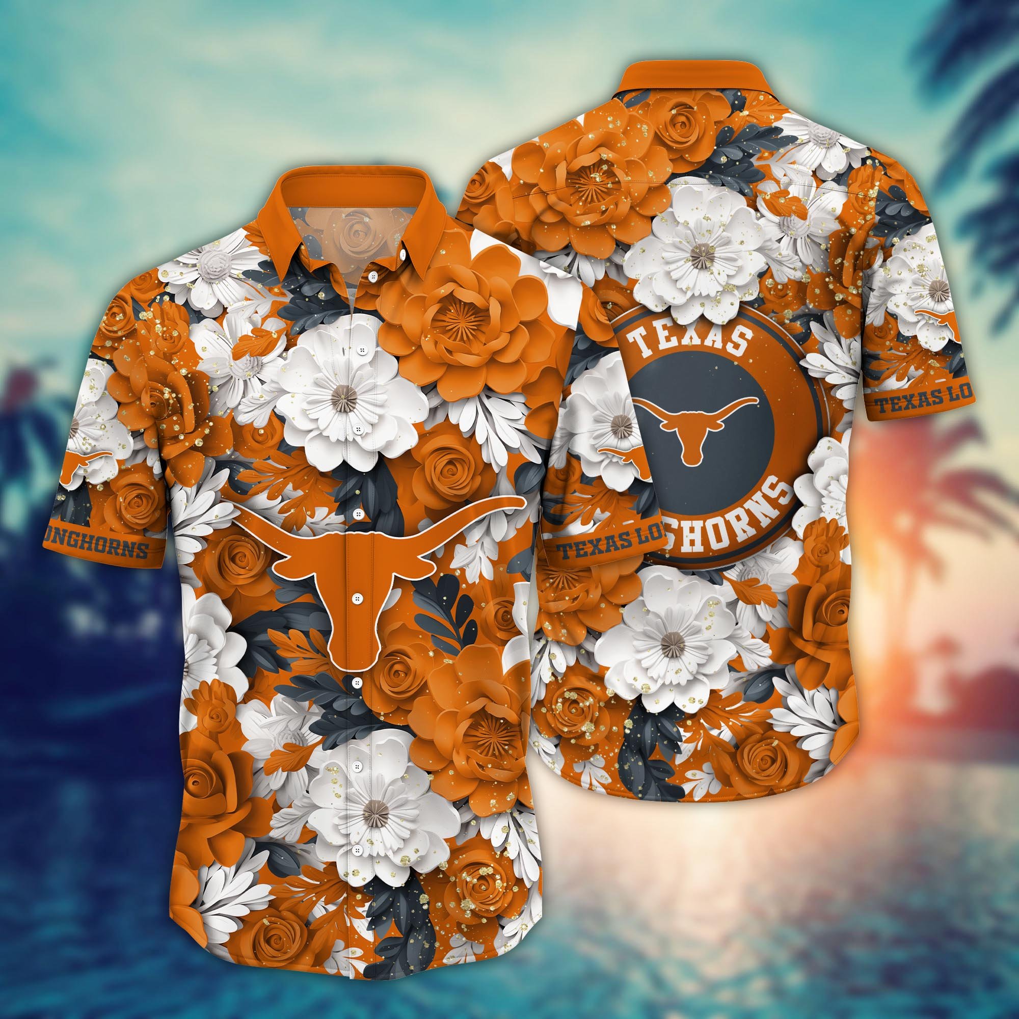 Texas Longhorns Flower Hawaii Shirt And Tshirt For Fans, Custom Summer Football Shirts NA49625