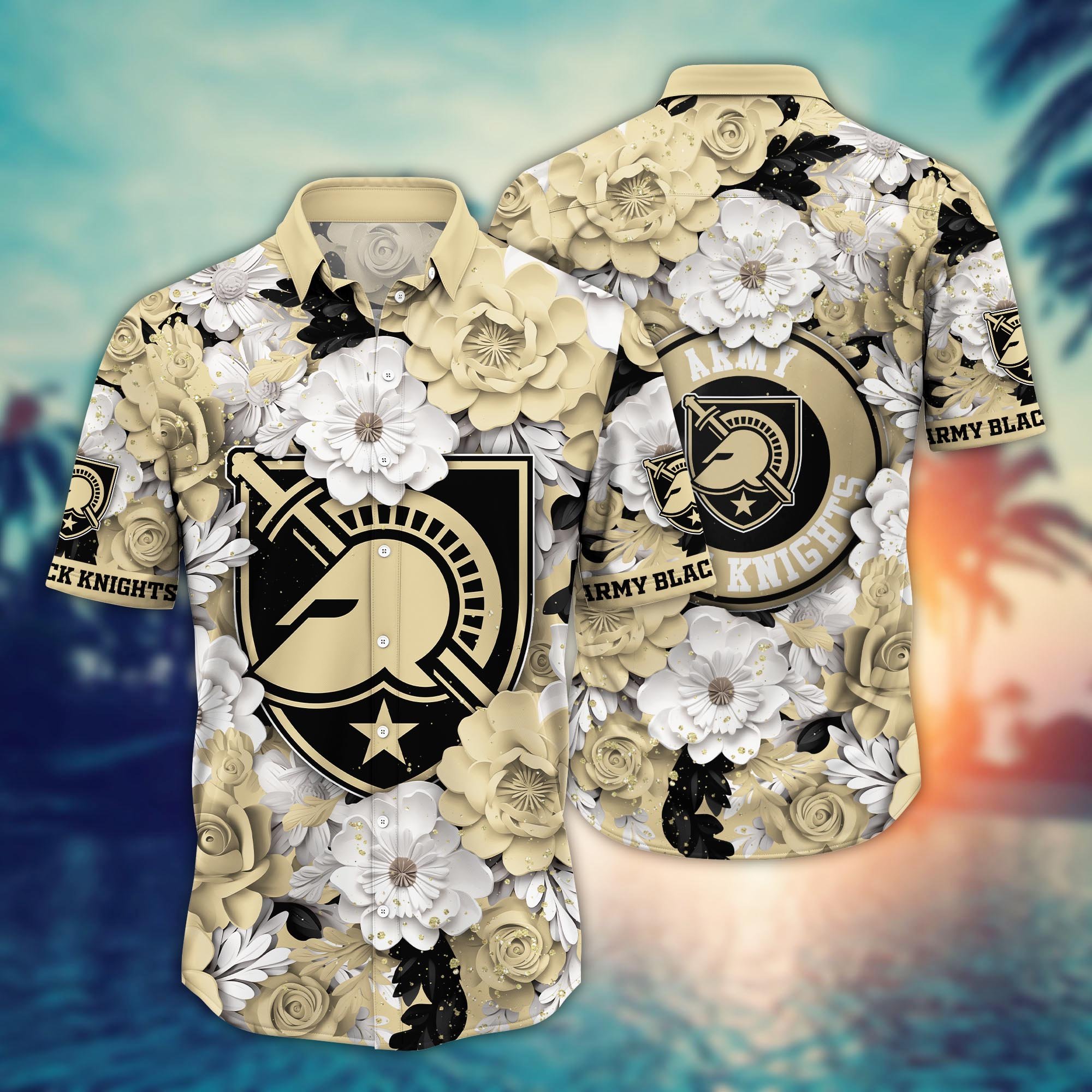 Army Black Knights Flower Hawaii Shirt And Tshirt For Fans, Custom Summer Football Shirts NA49625