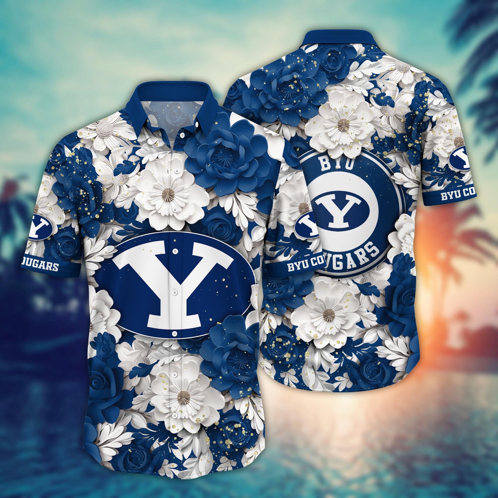 BYU Cougars Flower Hawaii Shirt And Tshirt For Fans, Custom Summer Football Shirts NA49625